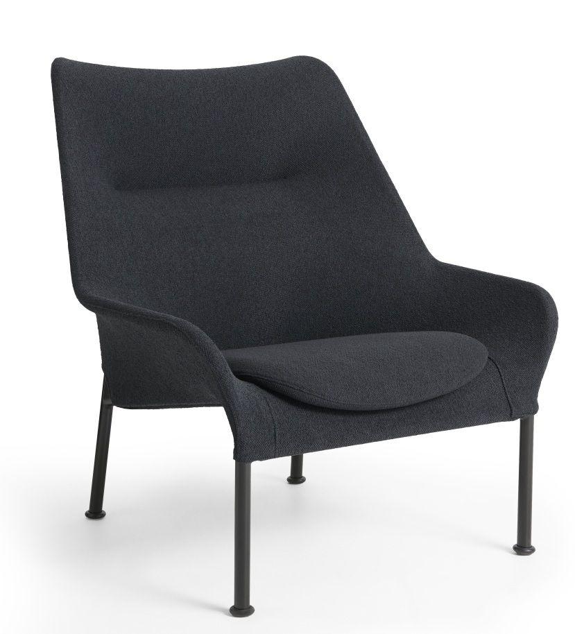 Hay 02 Lounge Chair Sessel in Anthrazit mit schwarzen Metallbeinen, moderner skandinavischer Sessel für Wohnzimmer.