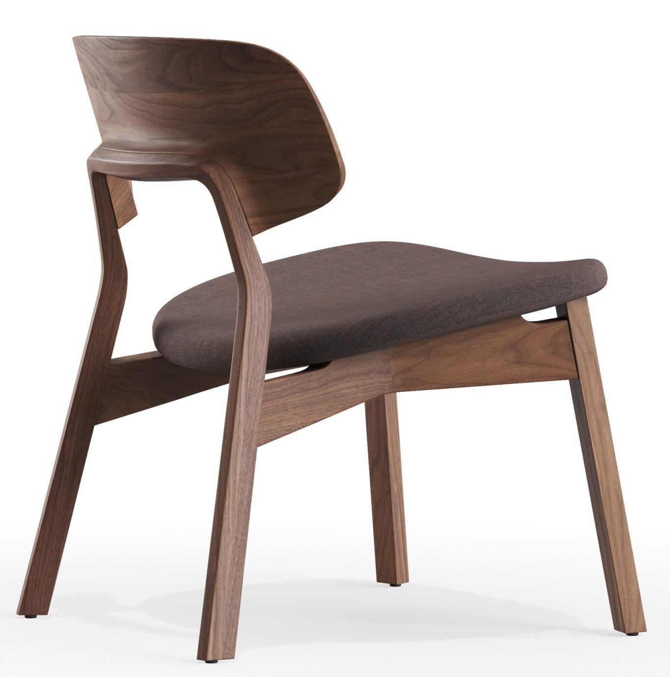 Nonoto Lounge Chair: Cocktailsessel aus Walnussholz mit braunem Sitzpolster, modernes Design für Wohnzimmer und Lounge.