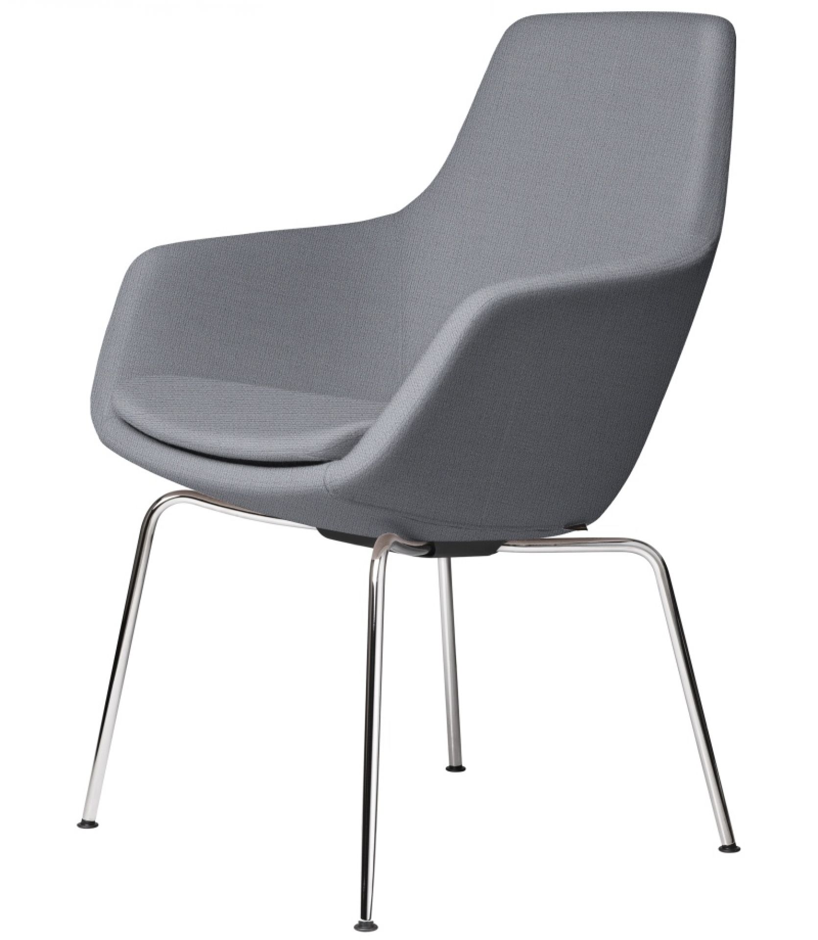 Grauer Little Giraffe Stuhl von Fritz Hansen mit abnehmbarem Bezug und verchromten Beinen.