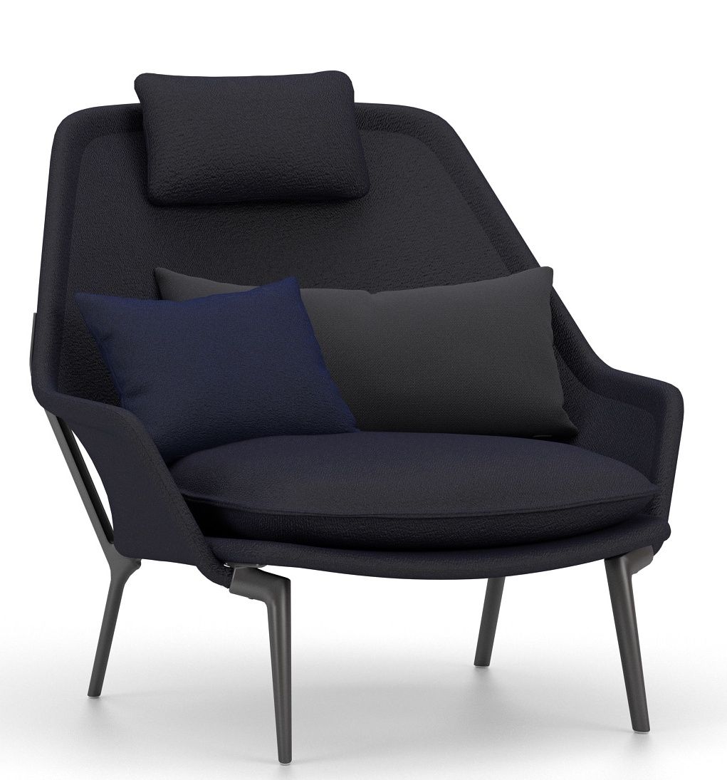 Schwarzer Slow Chair Sessel von Vitra mit Stoffbezug und Kissen für Wohnzimmer und Lounge.
