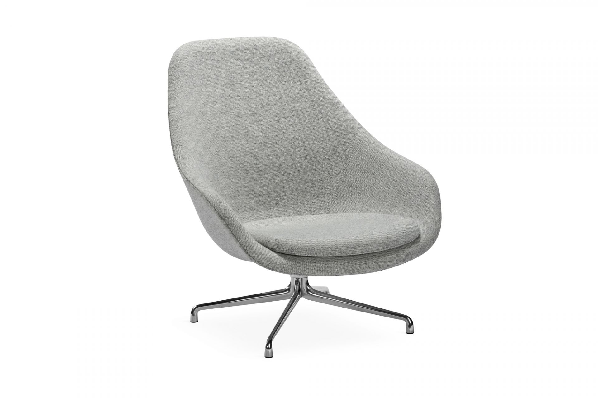 Grauer About a Lounge AAL 91 Drehsessel von Hay mit hohem Rücken und Chromfuß.