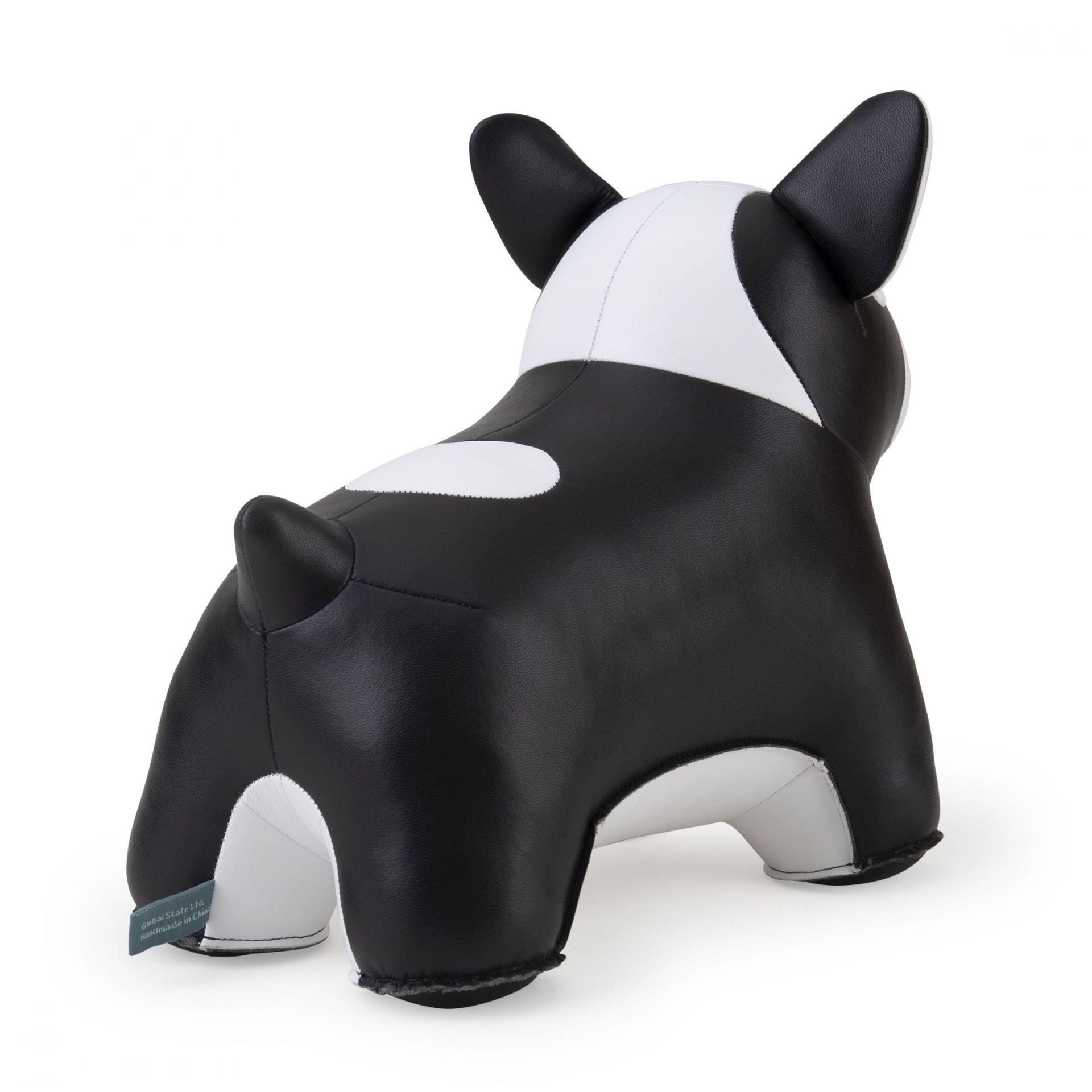 Türstopper Französische Bulldogge II von Züny, schwarz-weißes Kunstleder, Rückansicht, dekorativ und funktional.