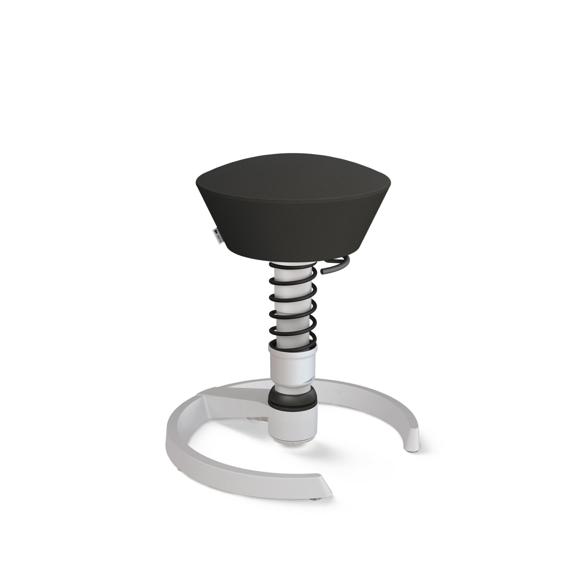 Aeris Swopper Bürostuhl mit schwarzem Sitz, Feder und weißem Fußkreuz, ergonomisch und modern.
