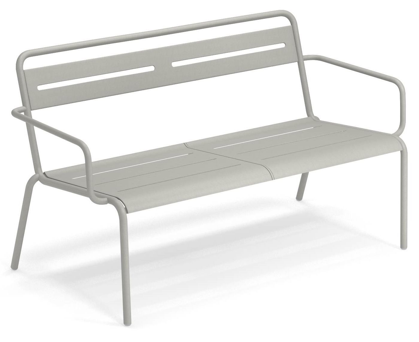 Graues Star Sofa Outdoor Emu mit Armlehnen, minimalistisches Design für Garten, Terrasse und Balkon.