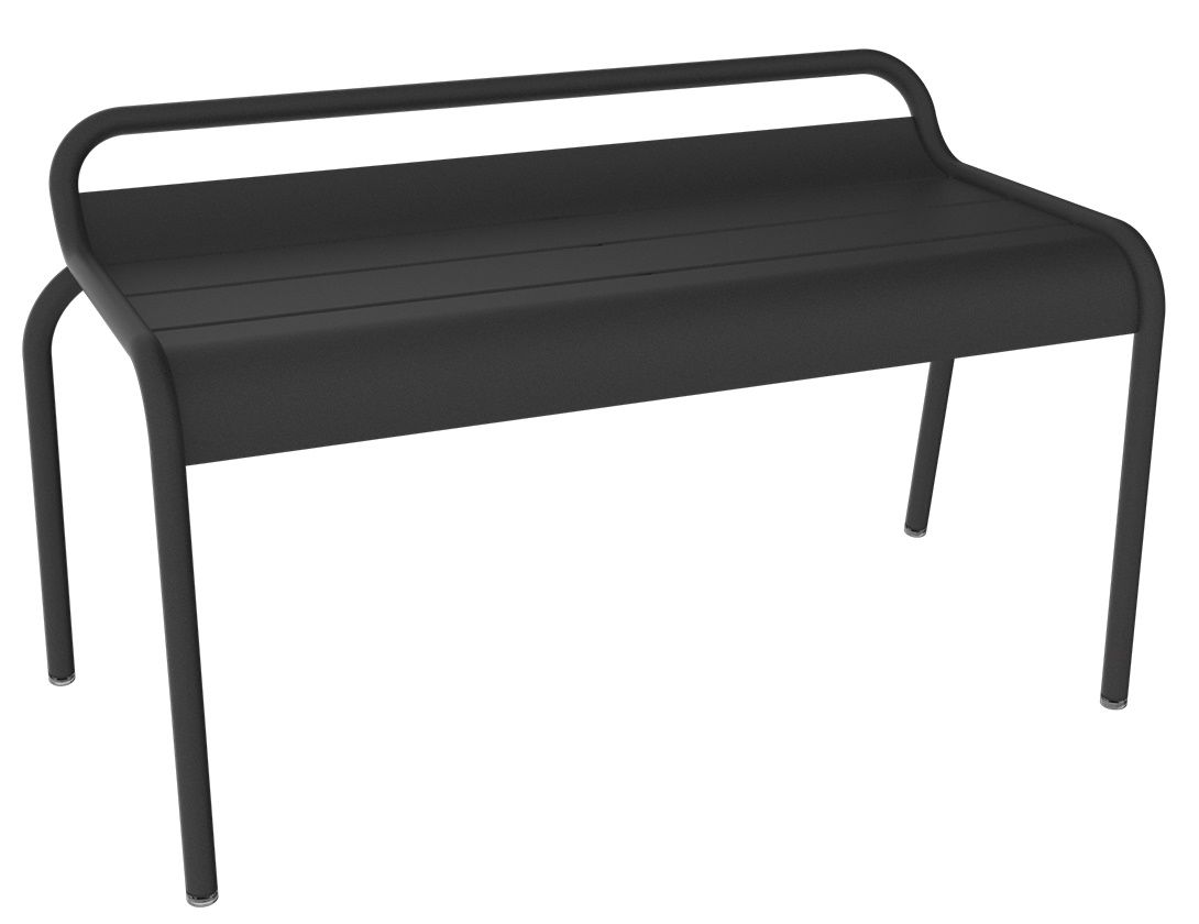Schwarze Luxembourg Bank von Fermob, kompakte Outdoor-Sitzbank aus Metall für Garten und Terrasse.