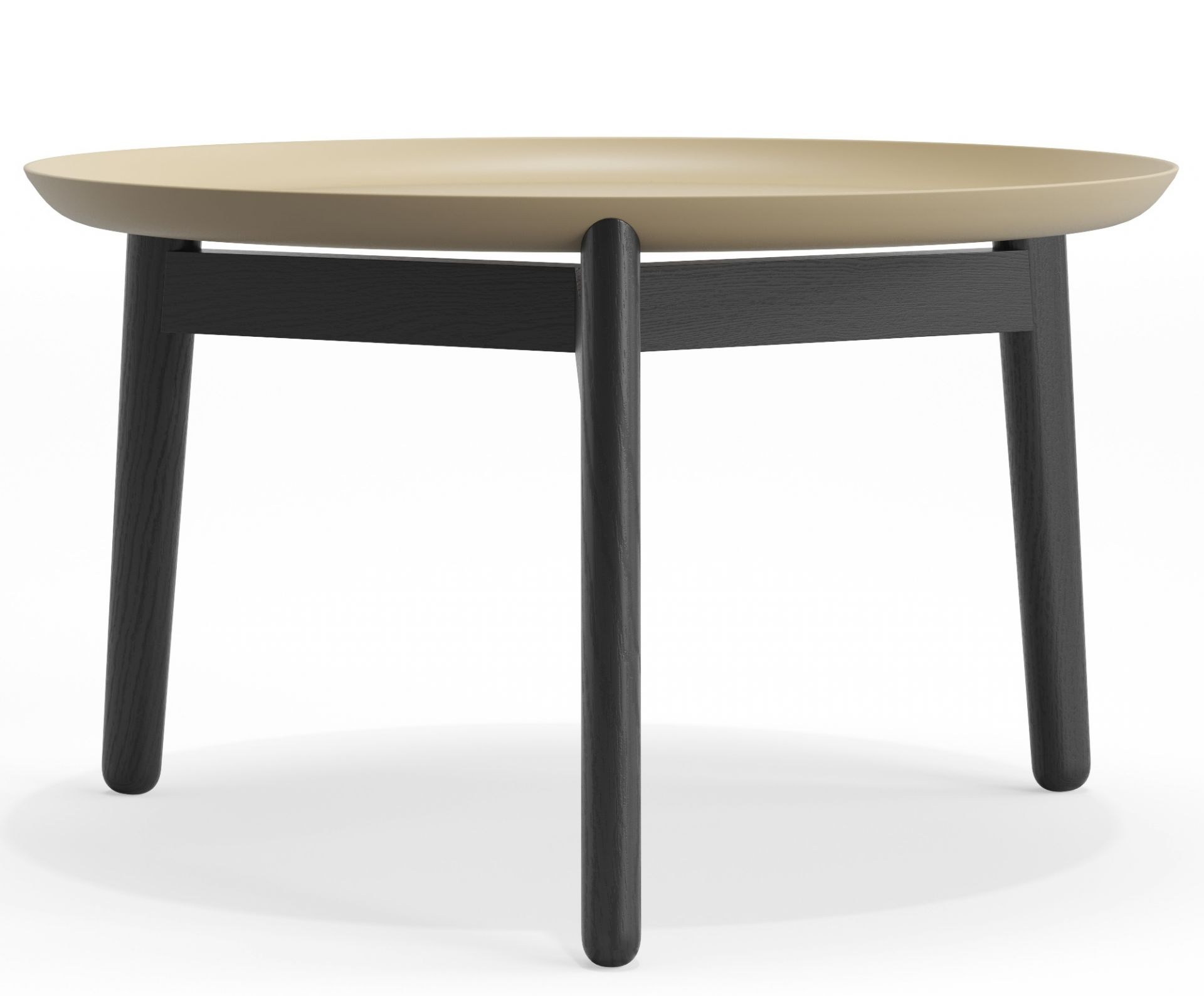 Plaisir Beistelltisch aus Aluminium von Zeitraum, H 32 cm, mit runder Tischplatte und schwarzen Holzbeinen.