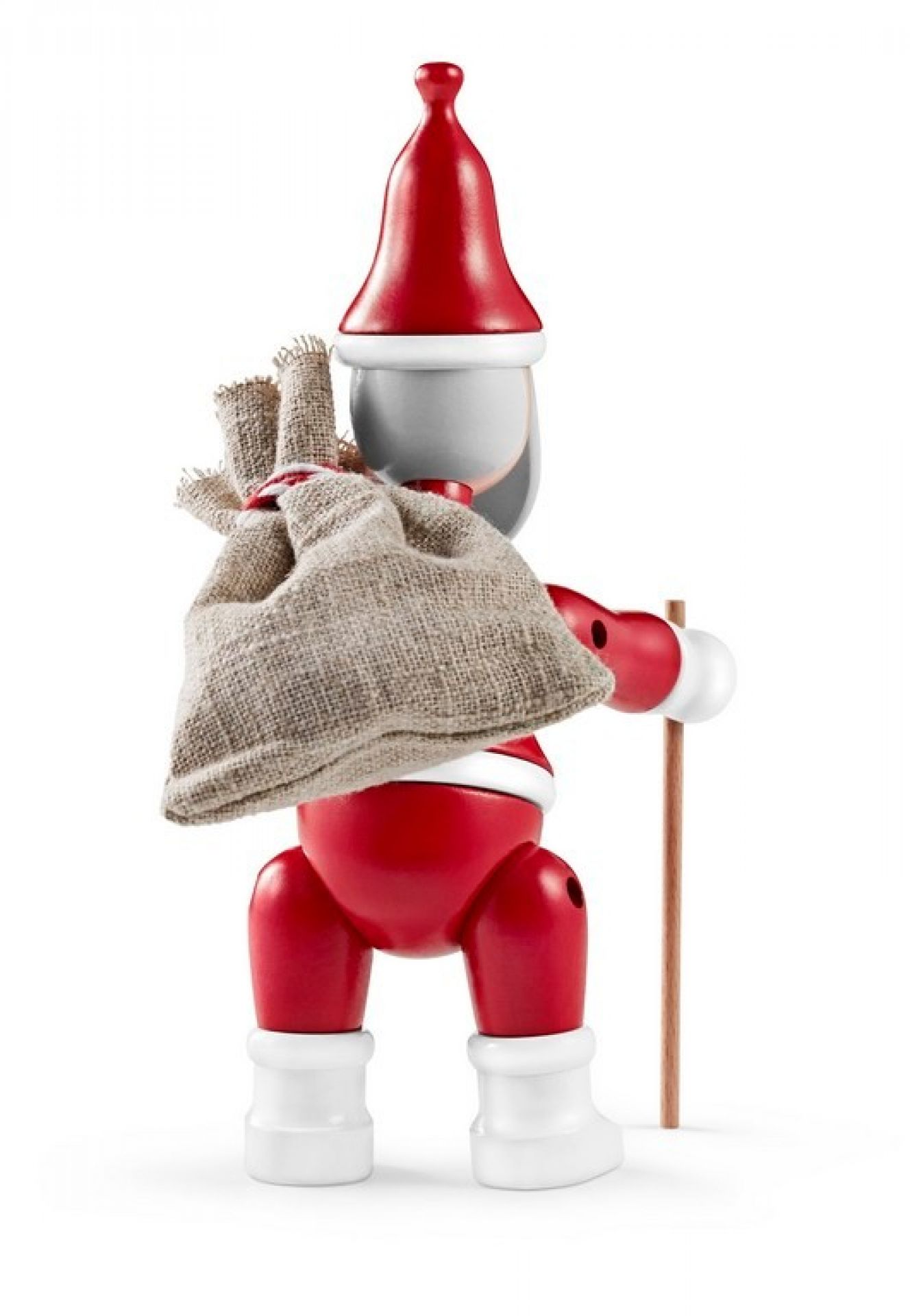 Kay Bojesen Weihnachtsmann Holzfigur mit Sack und Stock, festliche Weihnachtsdekoration für Sammler.