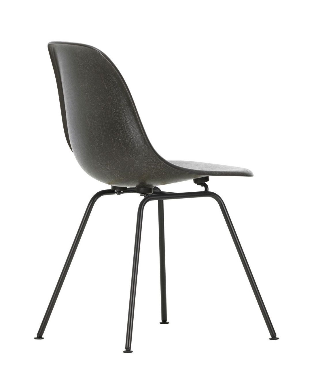 Eames Fiberglass Chair DSX Stuhl von Vitra, Ansicht von der Seite, mit schwarzem Metallgestell.