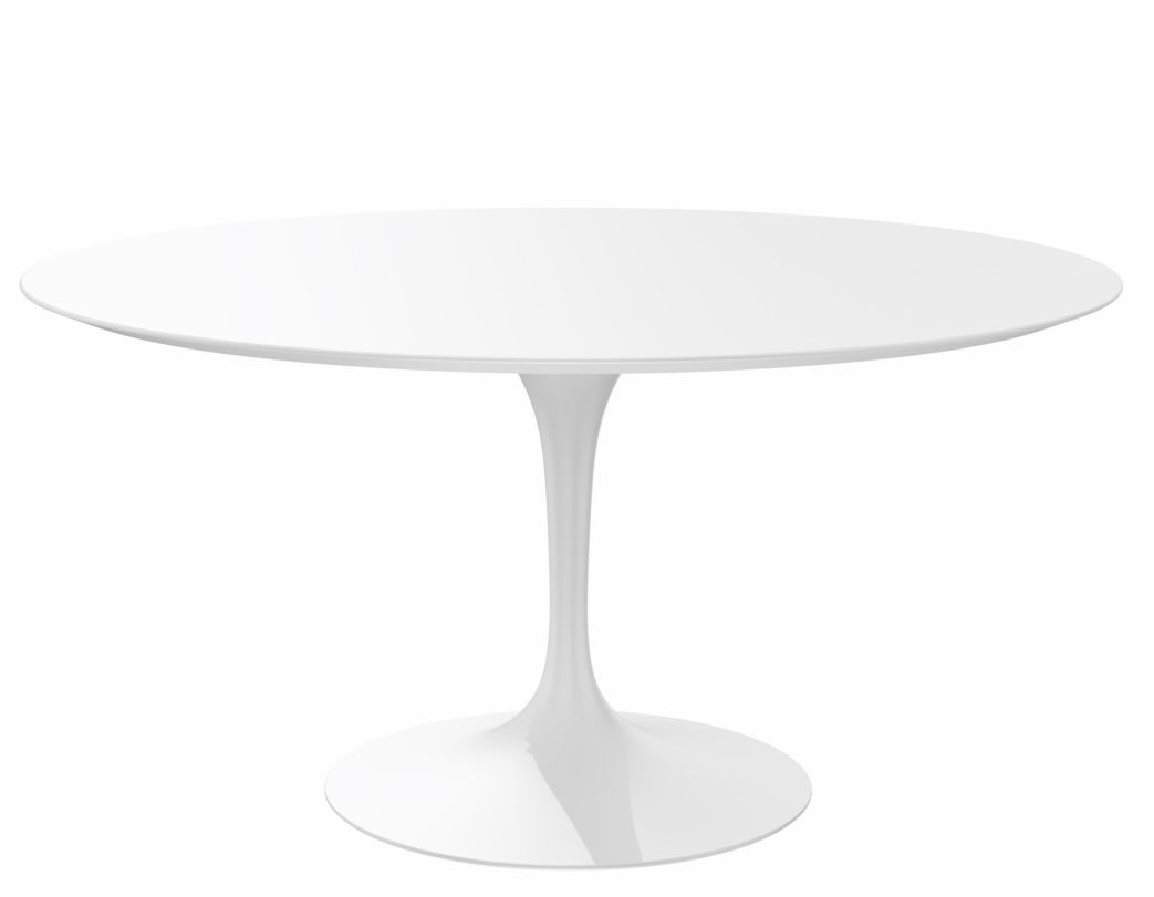 Weißer, runder Saarinen Esstisch von Knoll International mit zentralem Fuß, Höhe 73 cm.