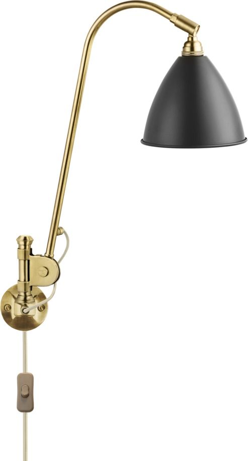 Bestlite Wandleuchte BL6 in Schwarz und Messing von Gubi, seitliche Ansicht.