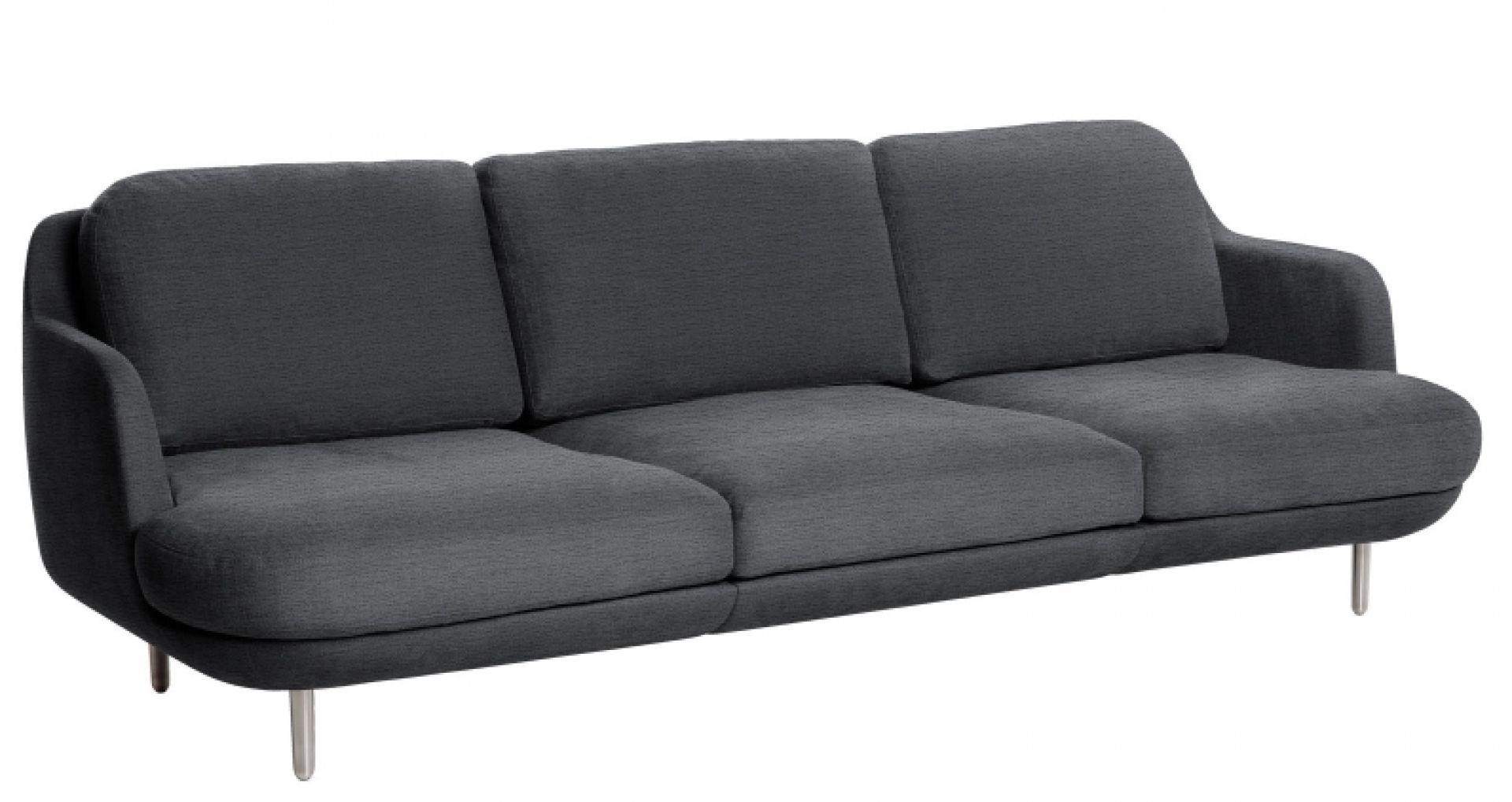 Graues Lune Sofa von Fritz Hansen, modernes 3-Sitzer Sofa mit Stoffbezug und Metallfüßen.