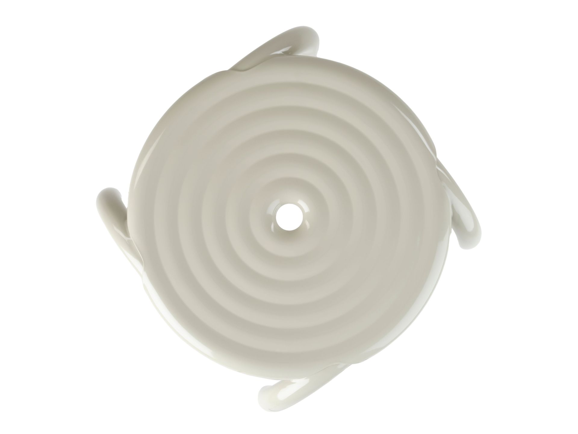 Draufsicht des Tom Dixon Groove Hockers in Putty, Outdoor Möbel mit Rillenmuster.