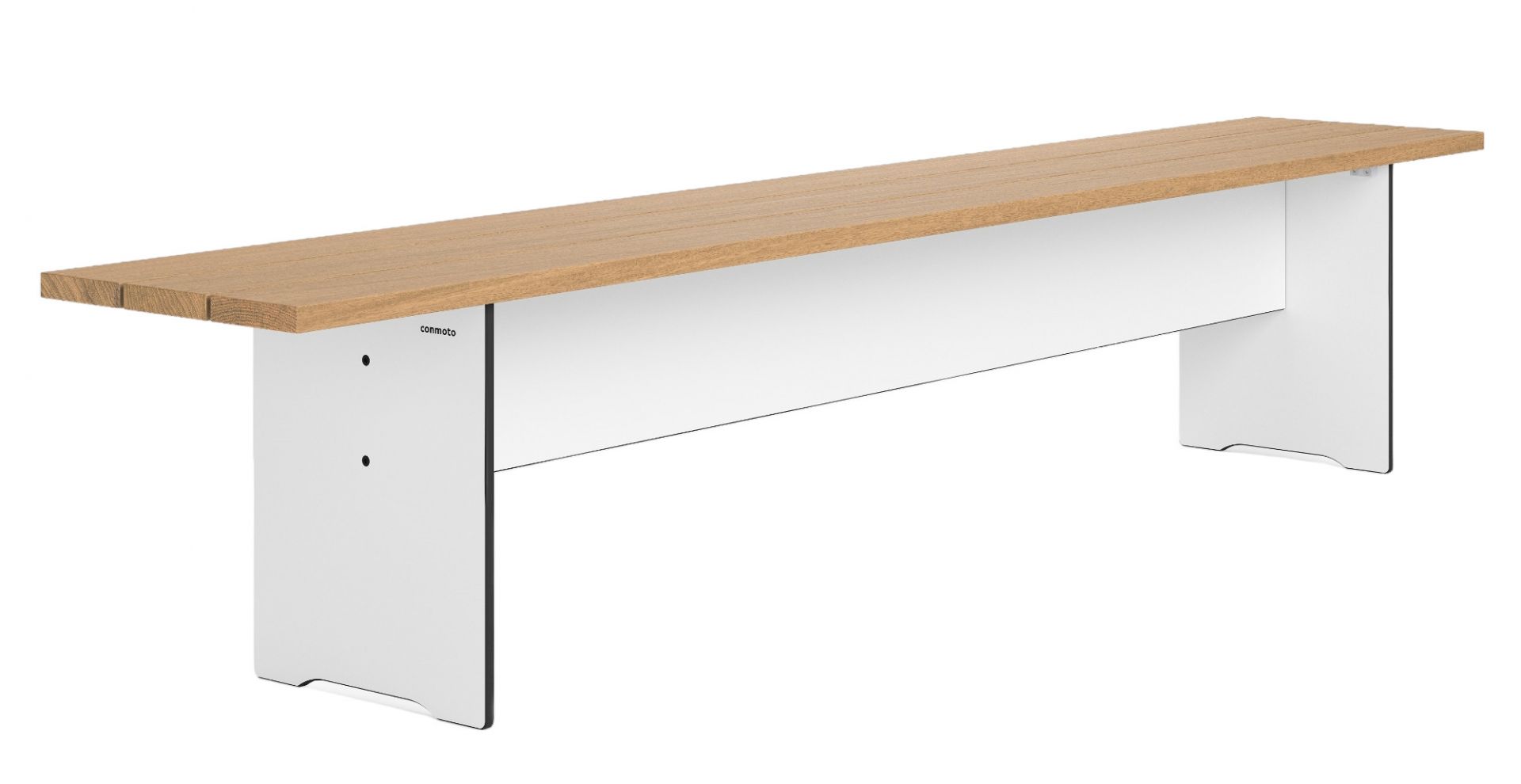 Riva Vario Bank von Conmoto: Moderne Gartenbank aus Holz und weißem Material.