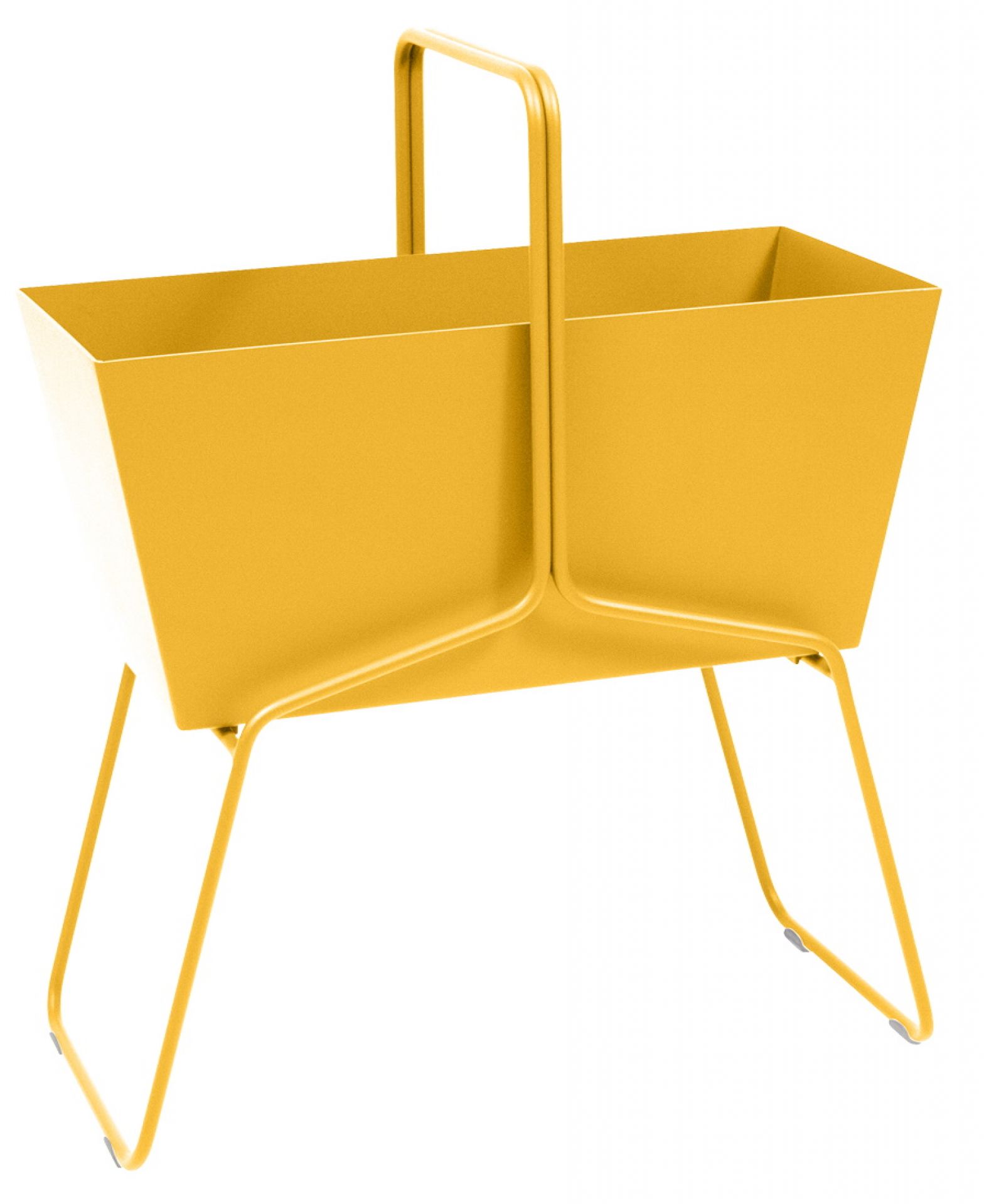 Gelber, hoher Basket Blumenkasten von Fermob aus Metall mit Tragegriff und filigranem Untergestell.