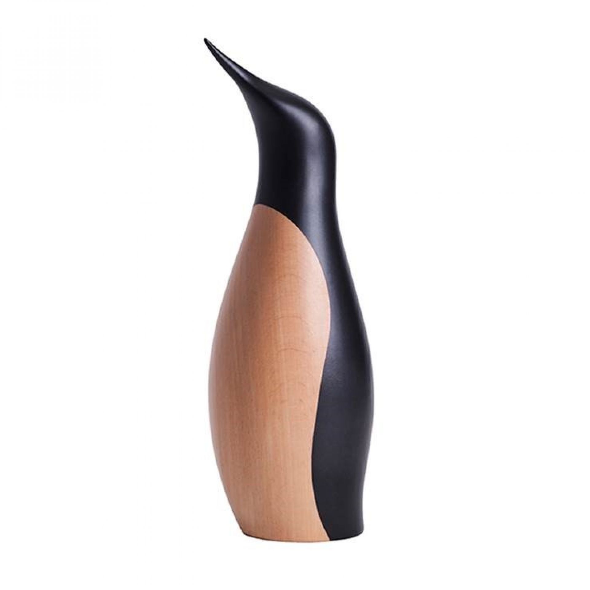 Holzfigur: Kleiner Pinguin von Architectmade, handgefertigte Dekoration aus hellem und schwarzem Holz.