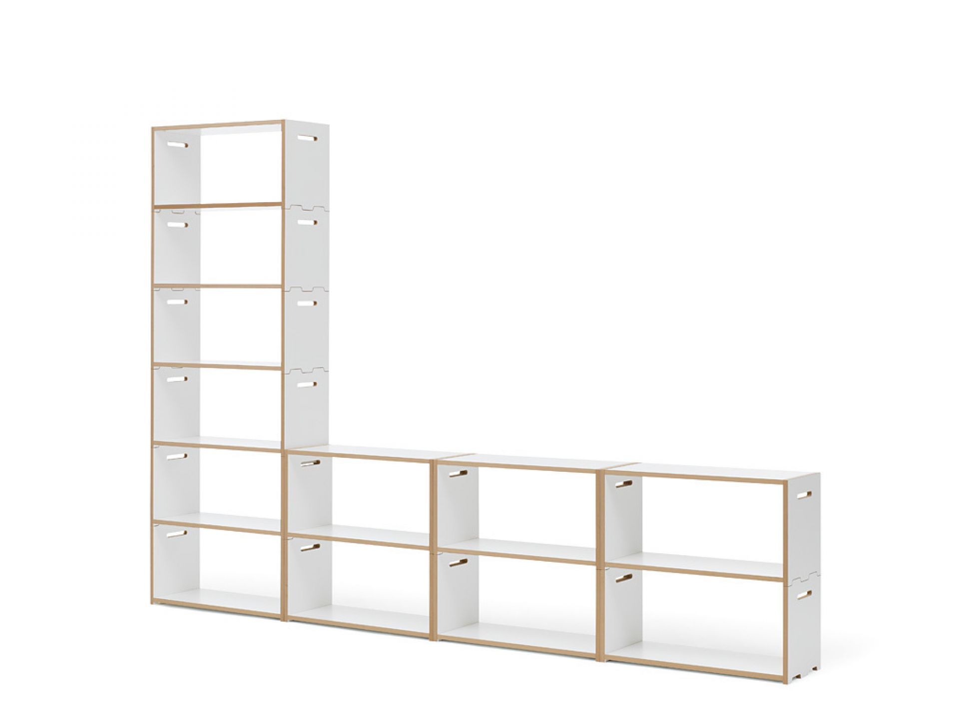 Tojo Hochstapler Regal Grundmodul, weißes modulares Regalsystem aus mehreren Würfeln, flexibel stapelbar für Wohnzimmer und Büro.