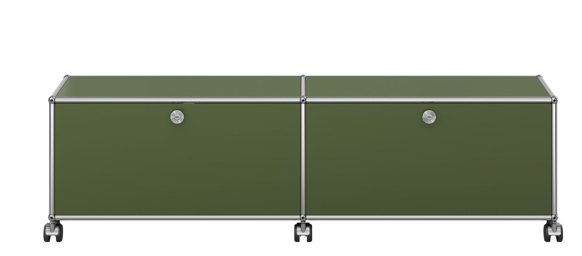 USM Haller tv-/hifi-lowboard M61 op wieltjes met 2 klapdeuren olijfgroen