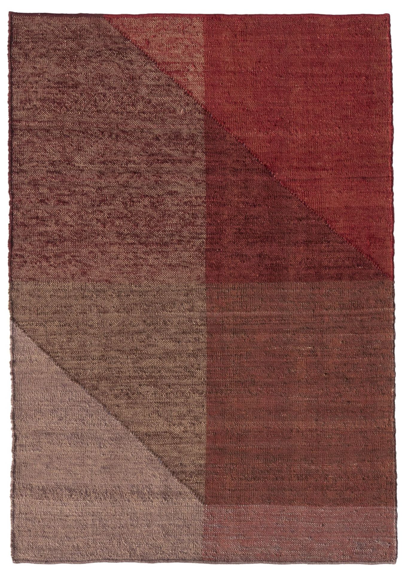 Capas Teppich von Nanimarquina: Quadratischer Wollteppich in Rot- und Brauntönen mit geometrischem Muster.