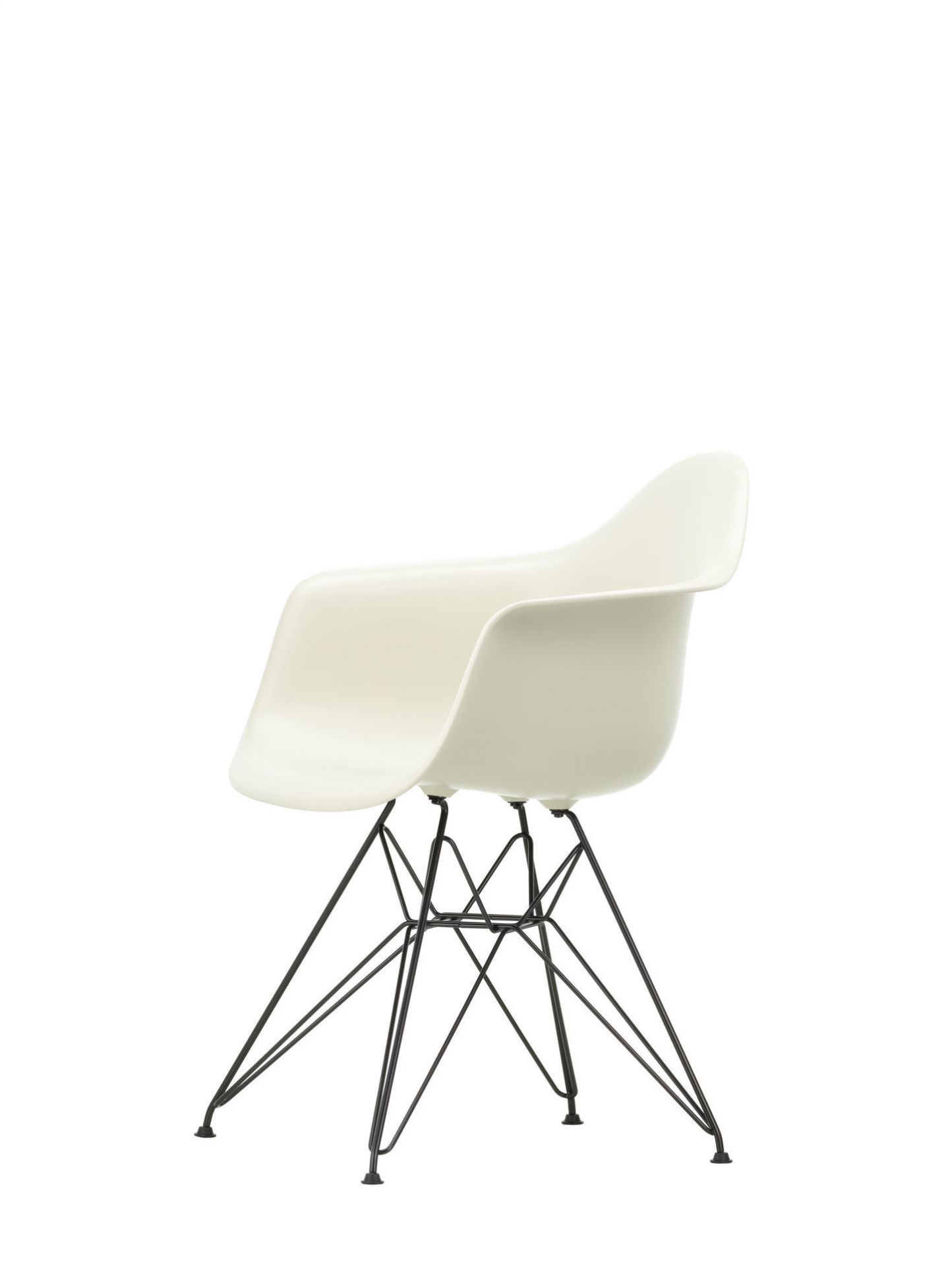 Eames Plastic Arm Chair DAR, tiefschwarzes Drahtgestell, Designklassiker von Vitra, moderner Armlehnstuhl.