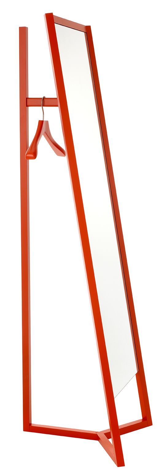 Club Standspiegel mit Garderobe von Schönbuch, moderner Ankleidespiegel in Rot mit Kleiderbügel für Schlafzimmer oder Flur.