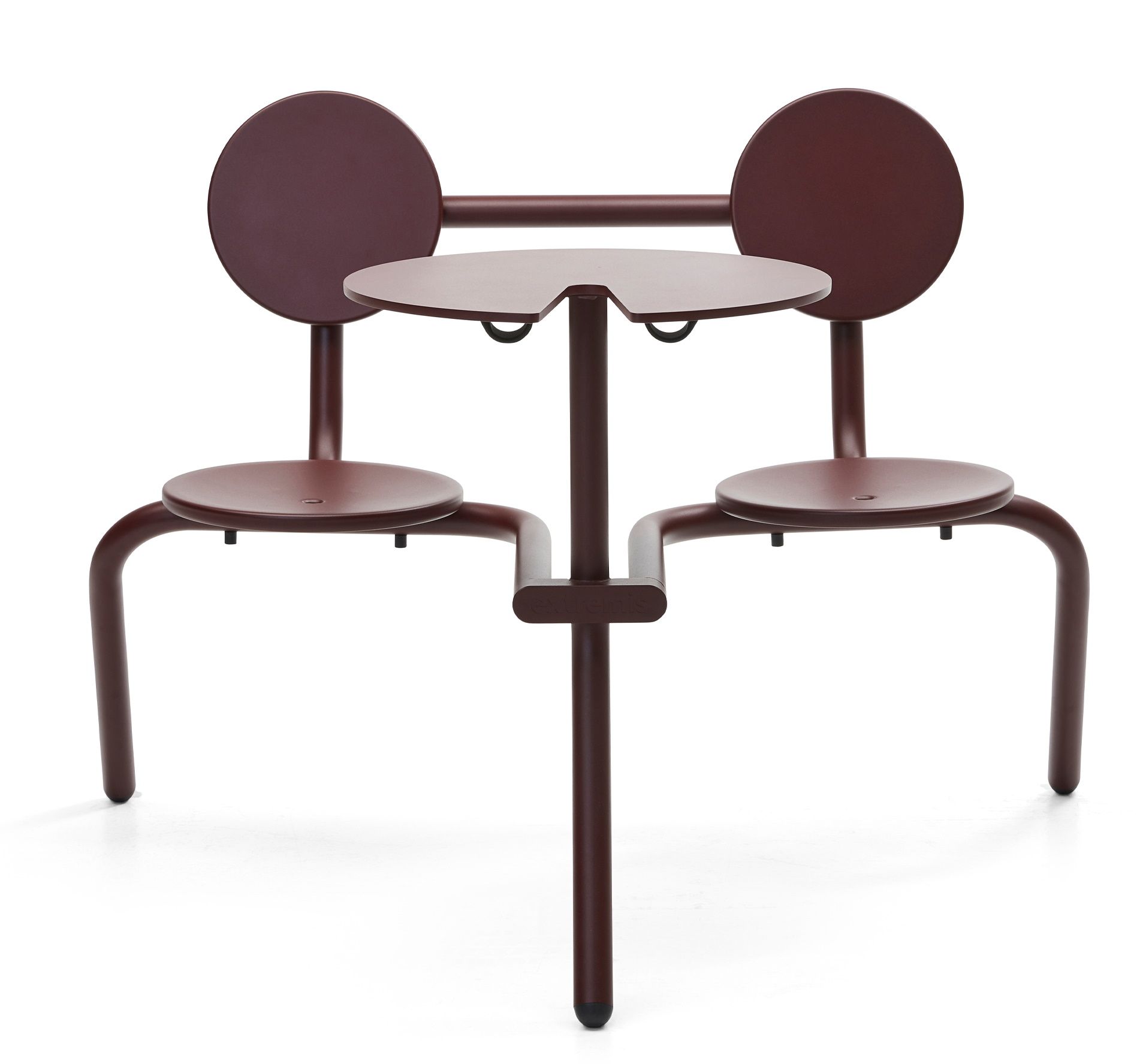 Extremis Bistroo Outdoor Möbel: Stuhl-Tisch-Kombination aus braunem Metall für zwei Personen, ideal für Balkon und Garten.