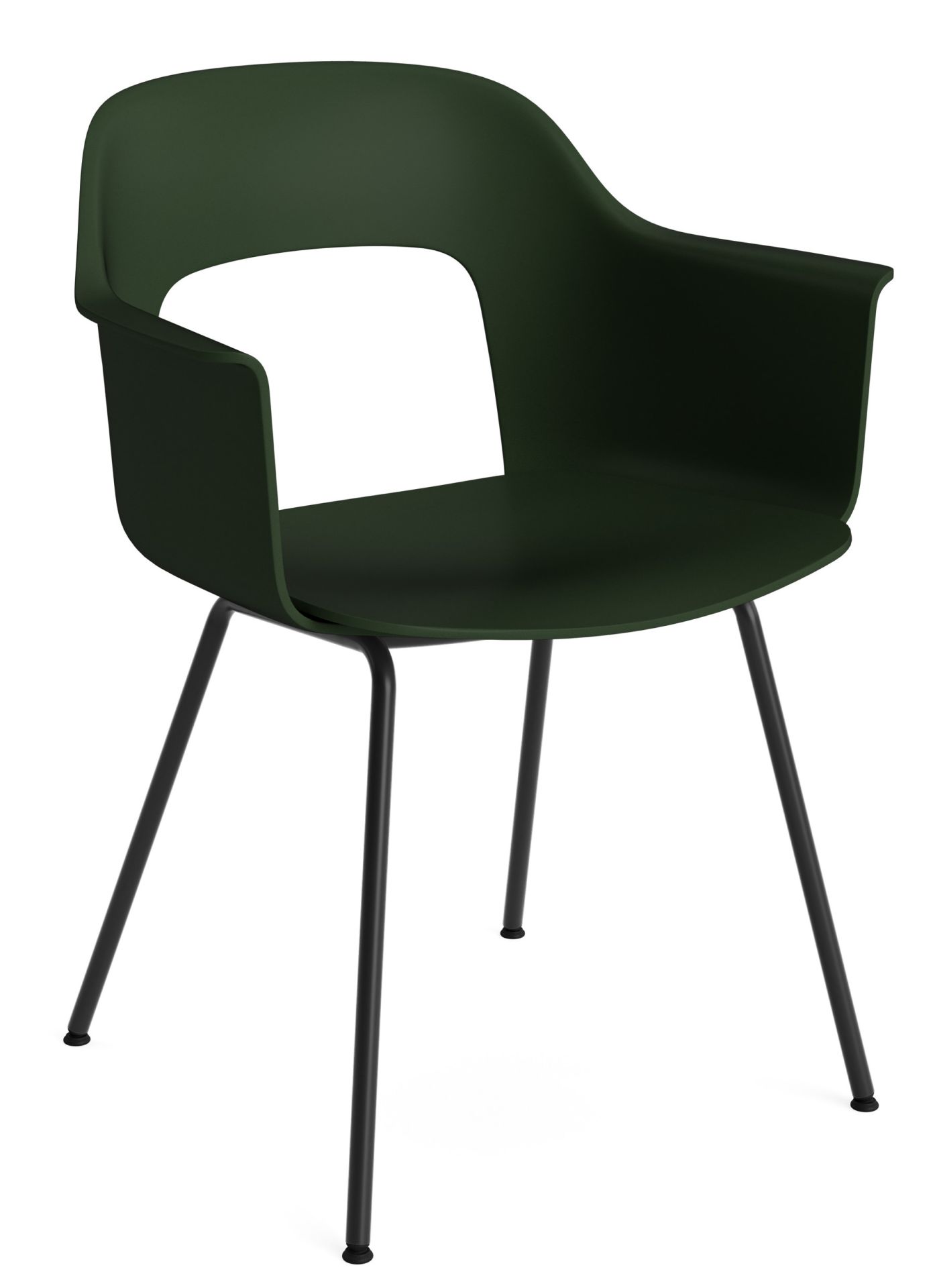 Layout Armchair von Hay, grüner Armlehnstuhl mit schwarzem Metallgestell für Esszimmer und Wohnbereich.