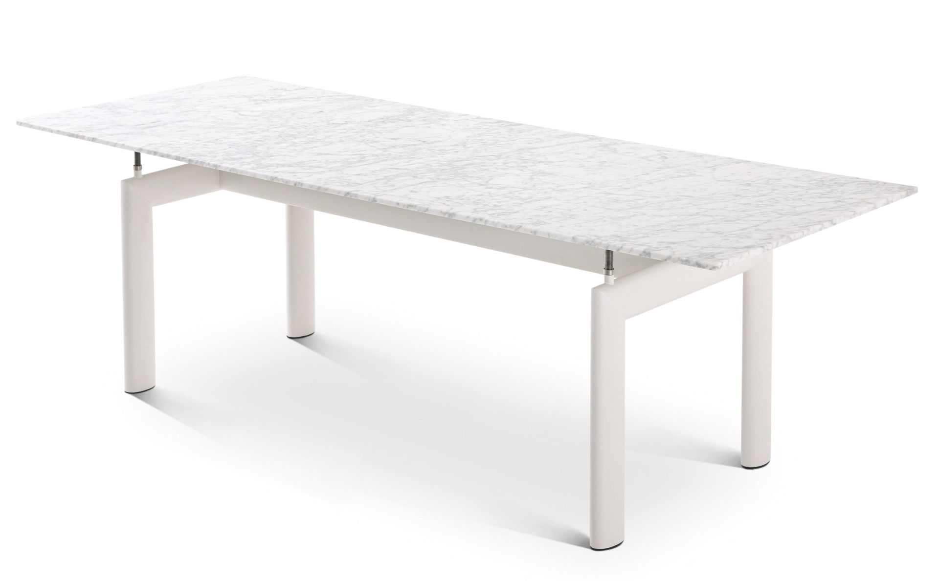 Cassina Tube D´avion Esstisch Outdoor mit weißem Gestell und Marmorplatte. Gartentisch für den Außenbereich.