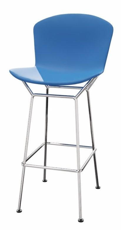 Bertoia Barhocker von Knoll International mit blauer Sitzschale und verchromtem Gestell für die Theke.