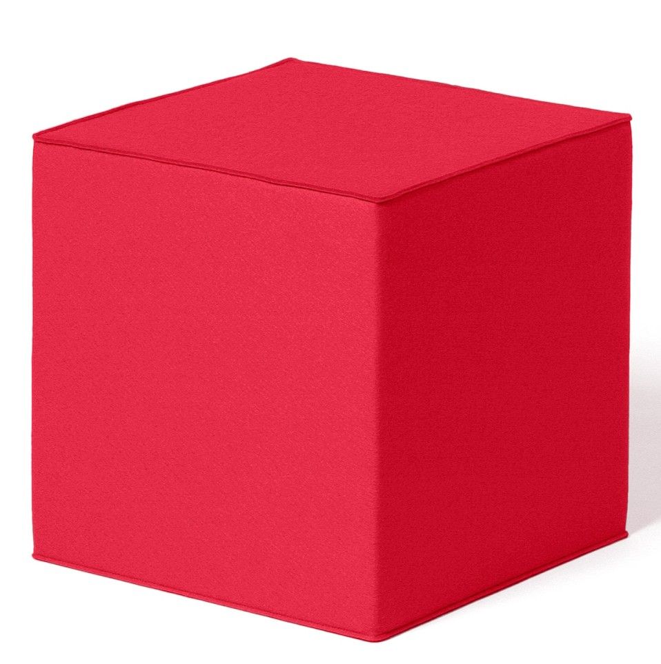 Roter Quart Sitzwürfel von HEY-SIGN by BWF Group, moderner Sitzhocker für Wohnzimmer und Büro.