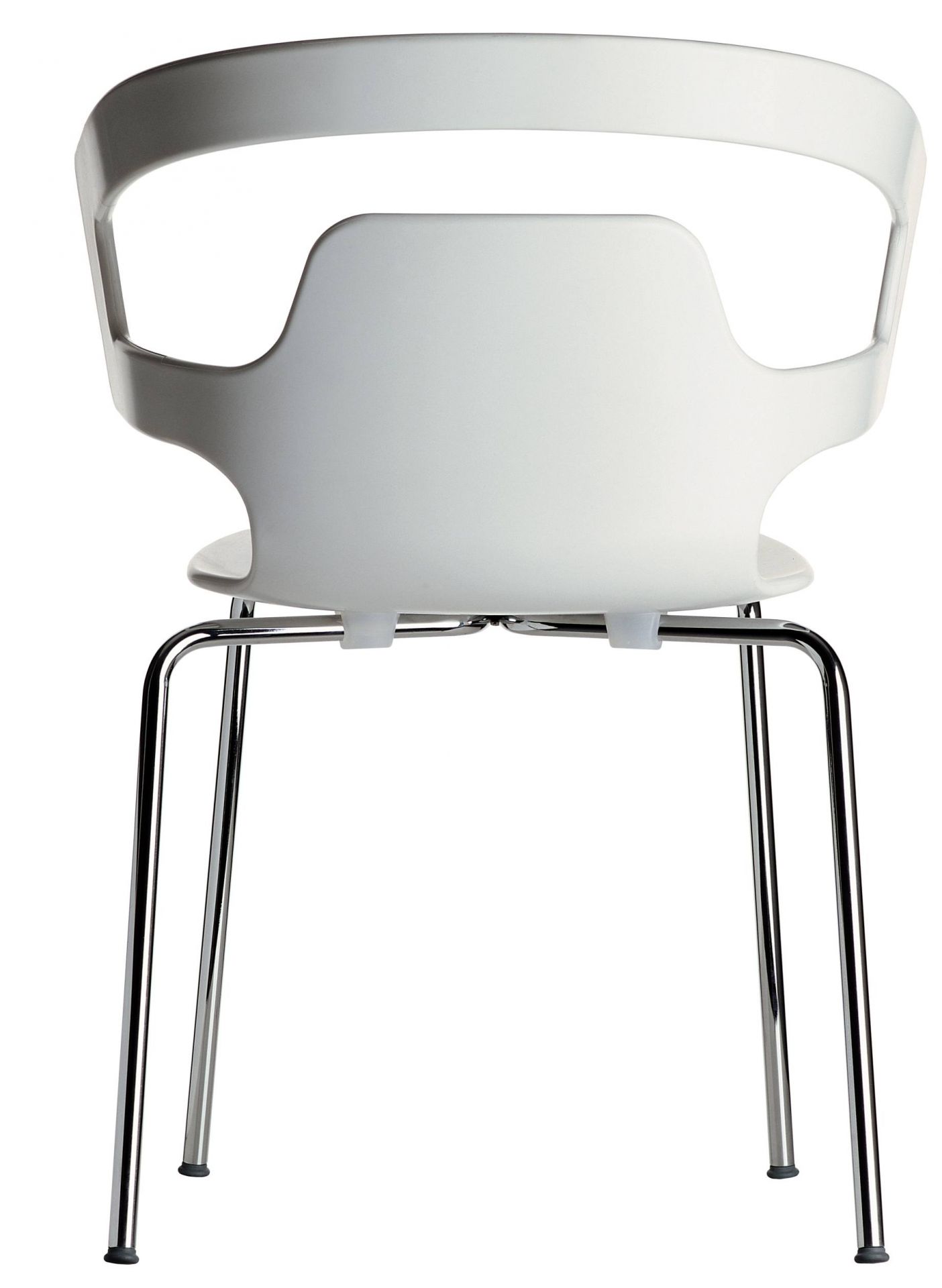Rückansicht des weißen Segesta Chair 500 Stuhls mit verchromtem Metallgestell, ideal für moderne Büros und Wohnräume.