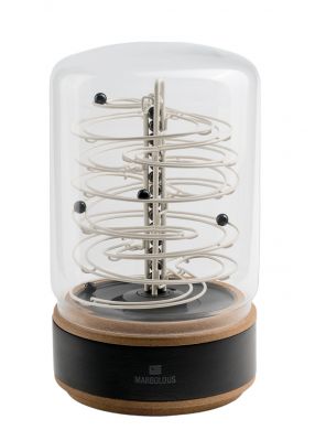 ElectRoll Classic White Kugelbahn unter Glasglocke, ein kinetisches Kunstobjekt mit USB-C Anschluss.