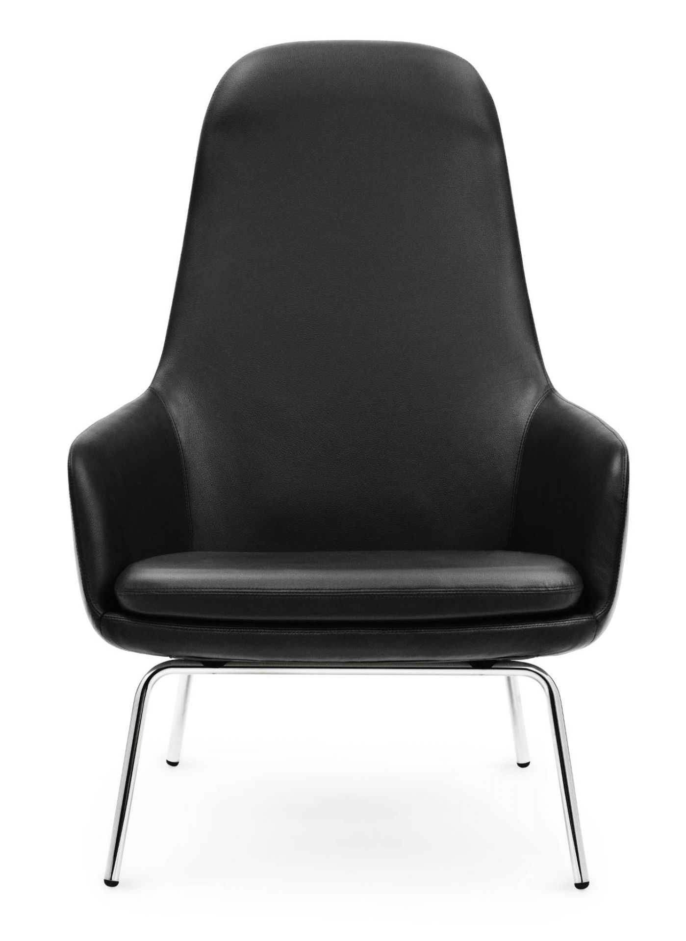 Schwarzer Era Lounge Chair Sessel von Normann Copenhagen mit hoher Rückenlehne und verchromtem Stahlgestell.