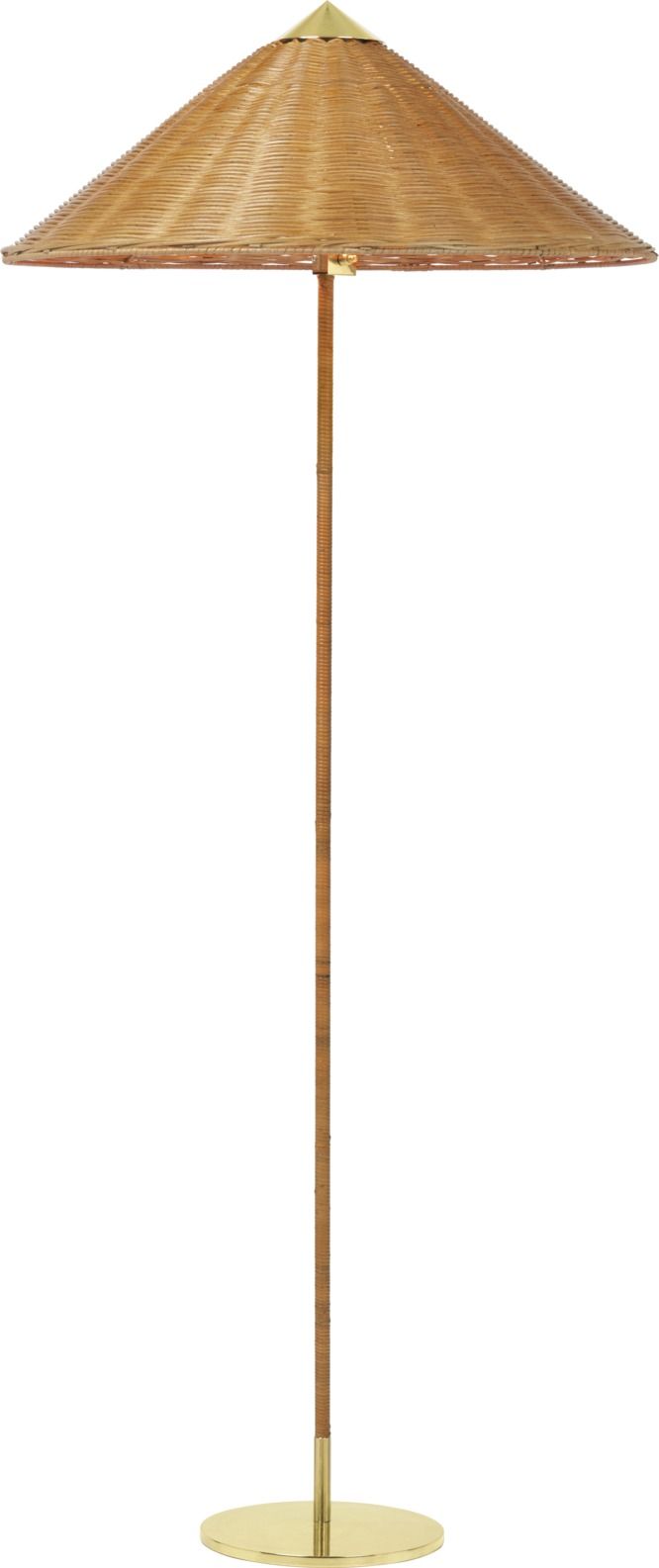 Stehleuchte 9602 aus Weide und Messing. Gubi Lampe mit geflochtenem Lampenschirm.