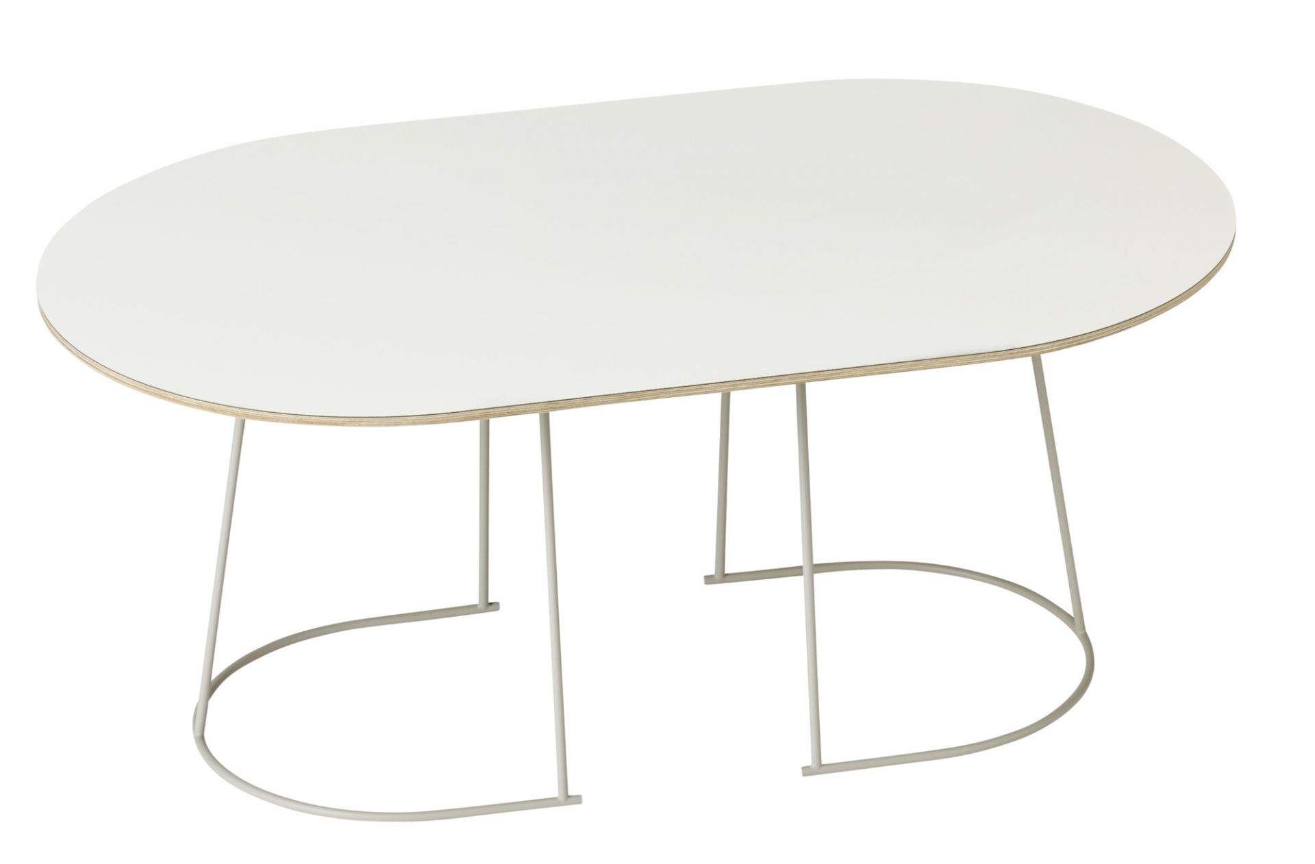 Weißer Airy Coffee Table Couchtisch mit ovaler Tischplatte und filigranem Metallgestell.