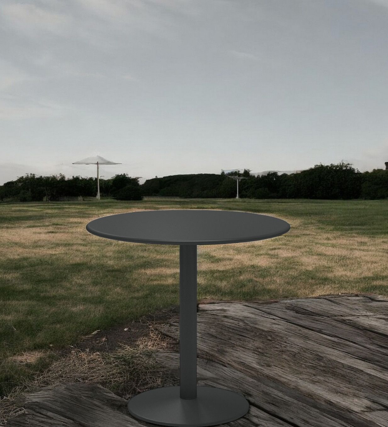 Grauer Thor Round Table Tisch von Emu, runder Gartentisch aus Metall für den Außenbereich.