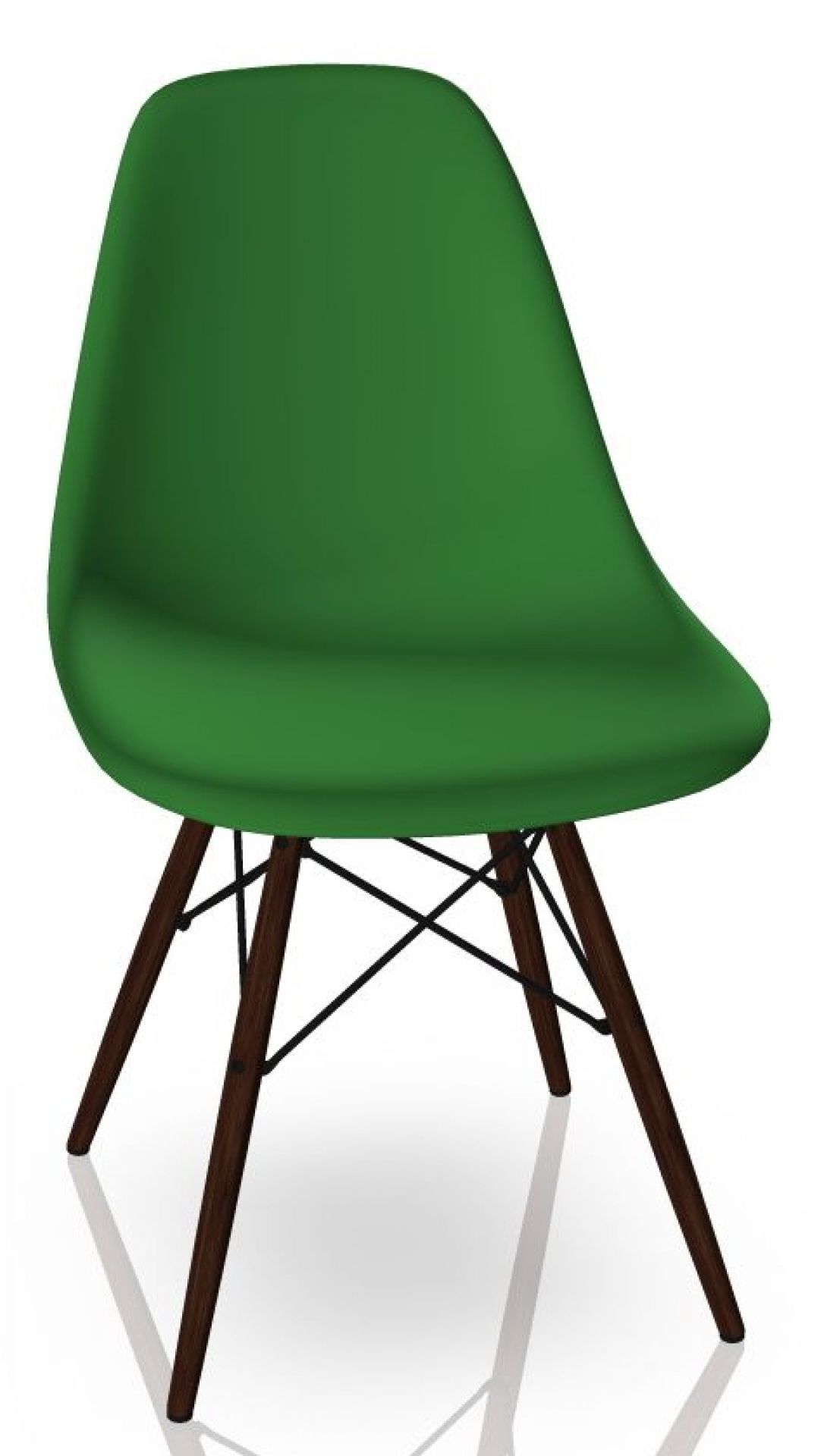Grüner Eames Plastic Side Chair mit dunklem Ahorn-Holzgestell von Vitra. Designklassiker für Wohnen und Büro.