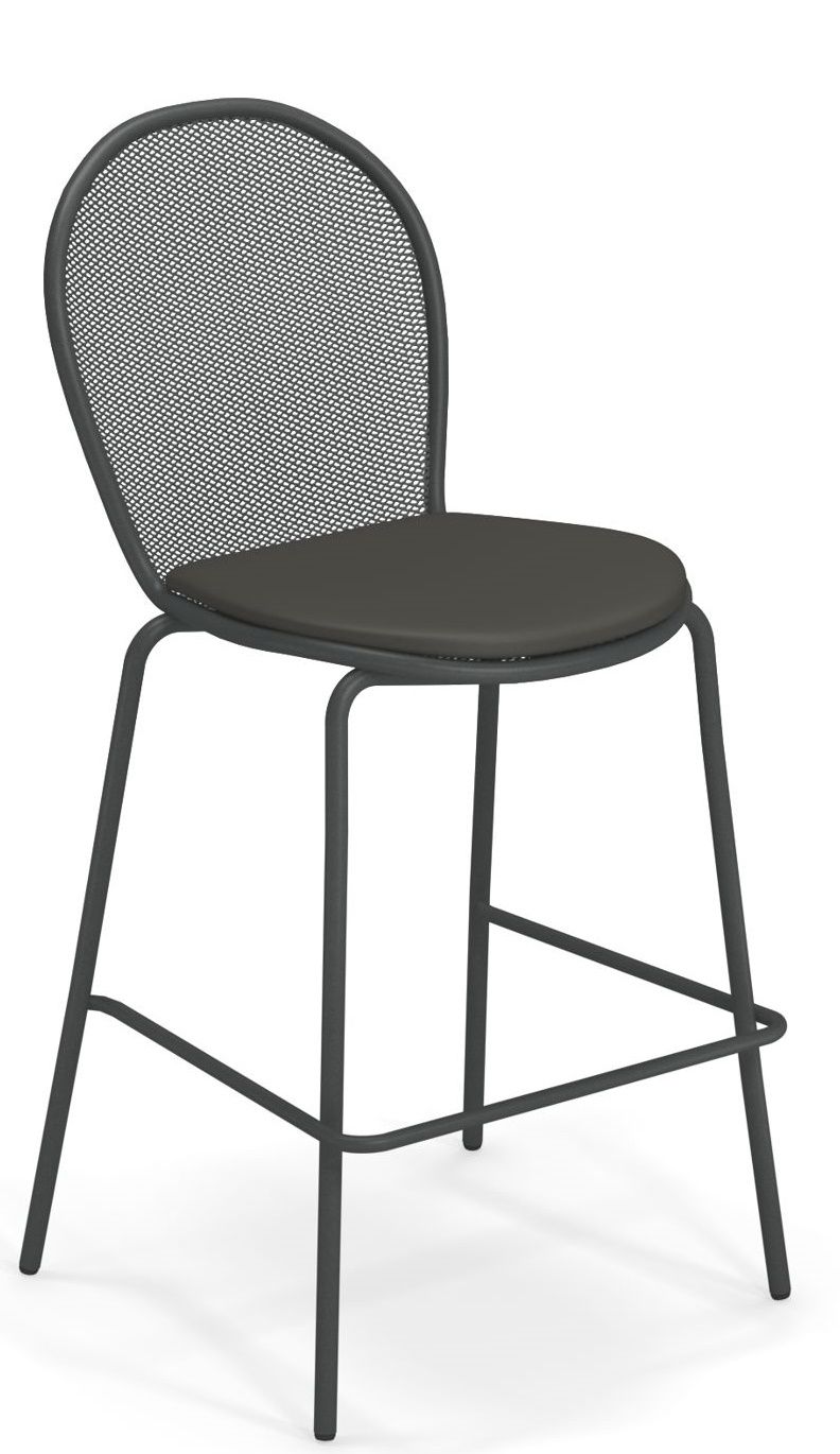 Ronda Barstool Barhocker von Emu, grau, mit Fußstütze und Sitzkissen für den Innen- und Außenbereich.