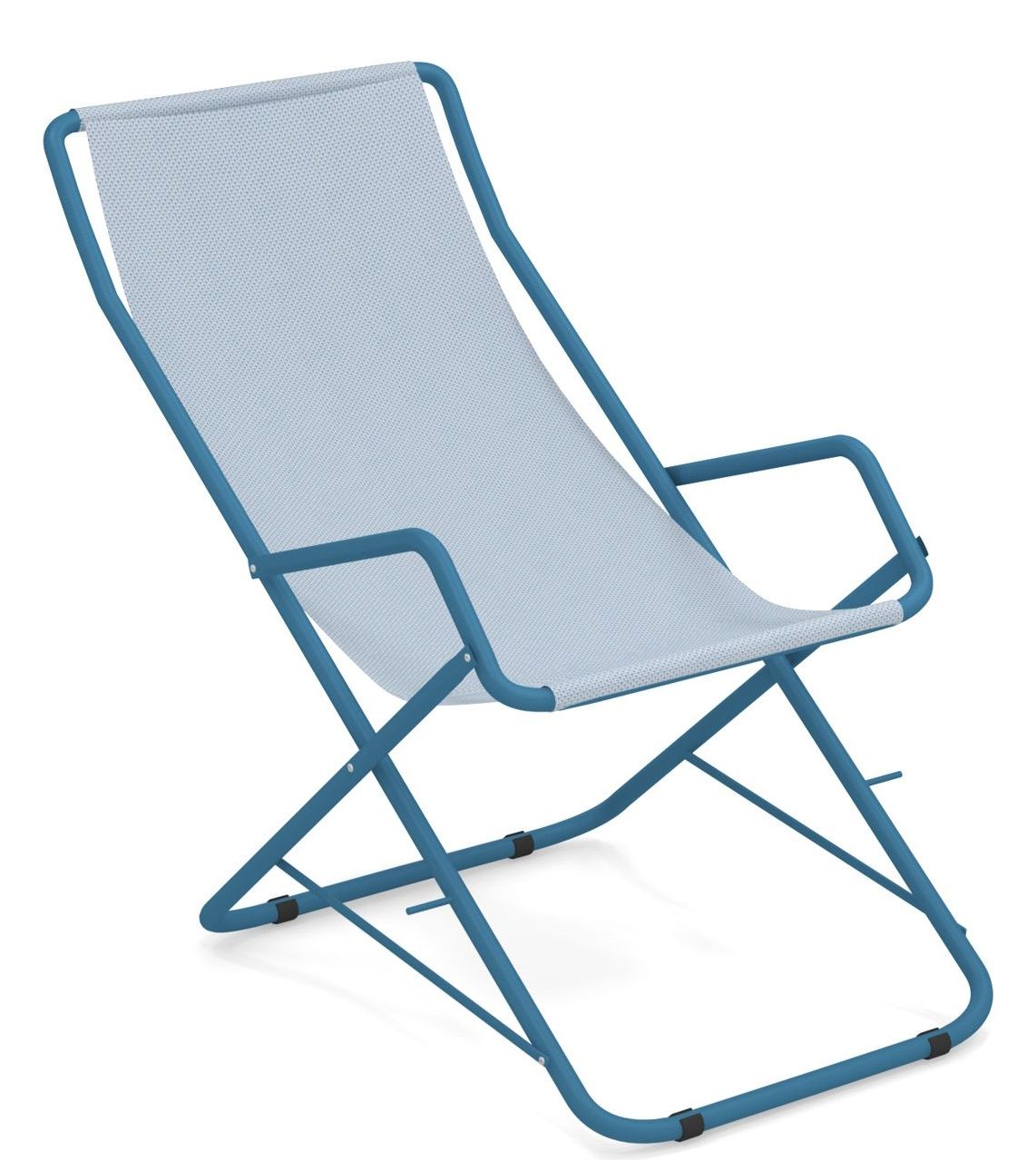 Bahama Liegestuhl Outdoor Emu, blaue Gartenliege mit Armlehnen und atmungsaktivem Textilbezug für entspannte Stunden im Freien.
