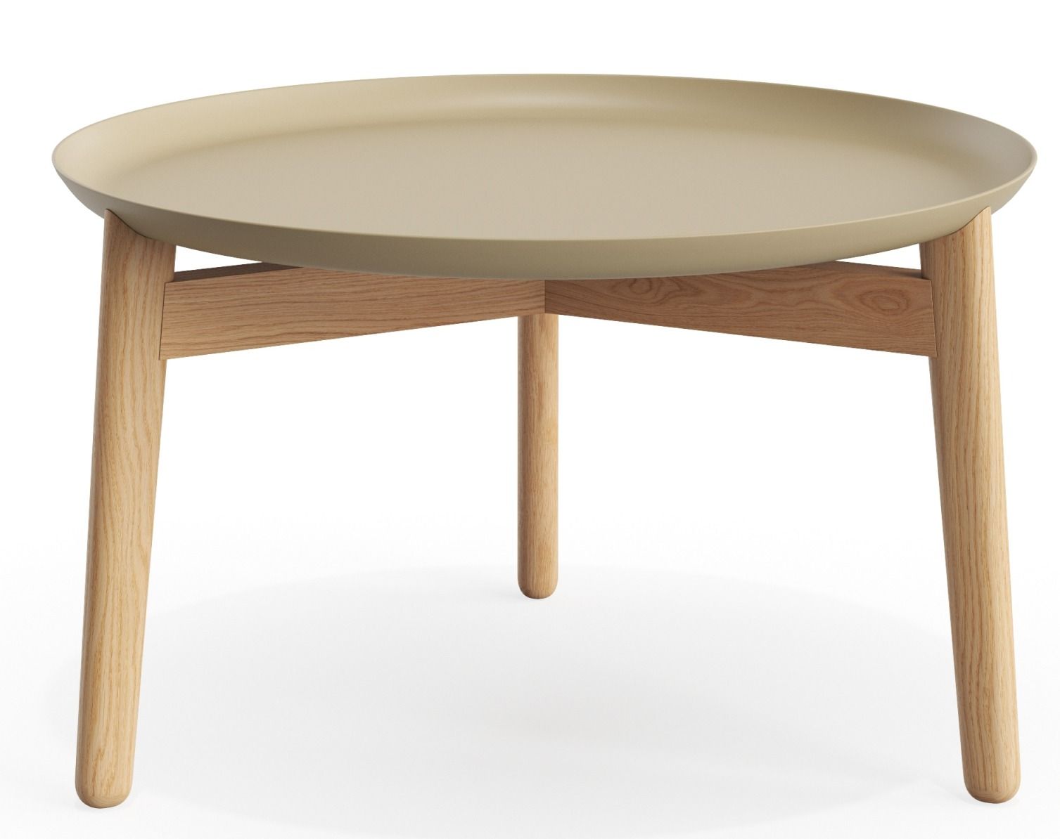 Plaisir 2 Beistelltisch von Zeitraum, Aluminium Tischplatte in Beige mit hellem Holzgestell, Höhe 32 cm.