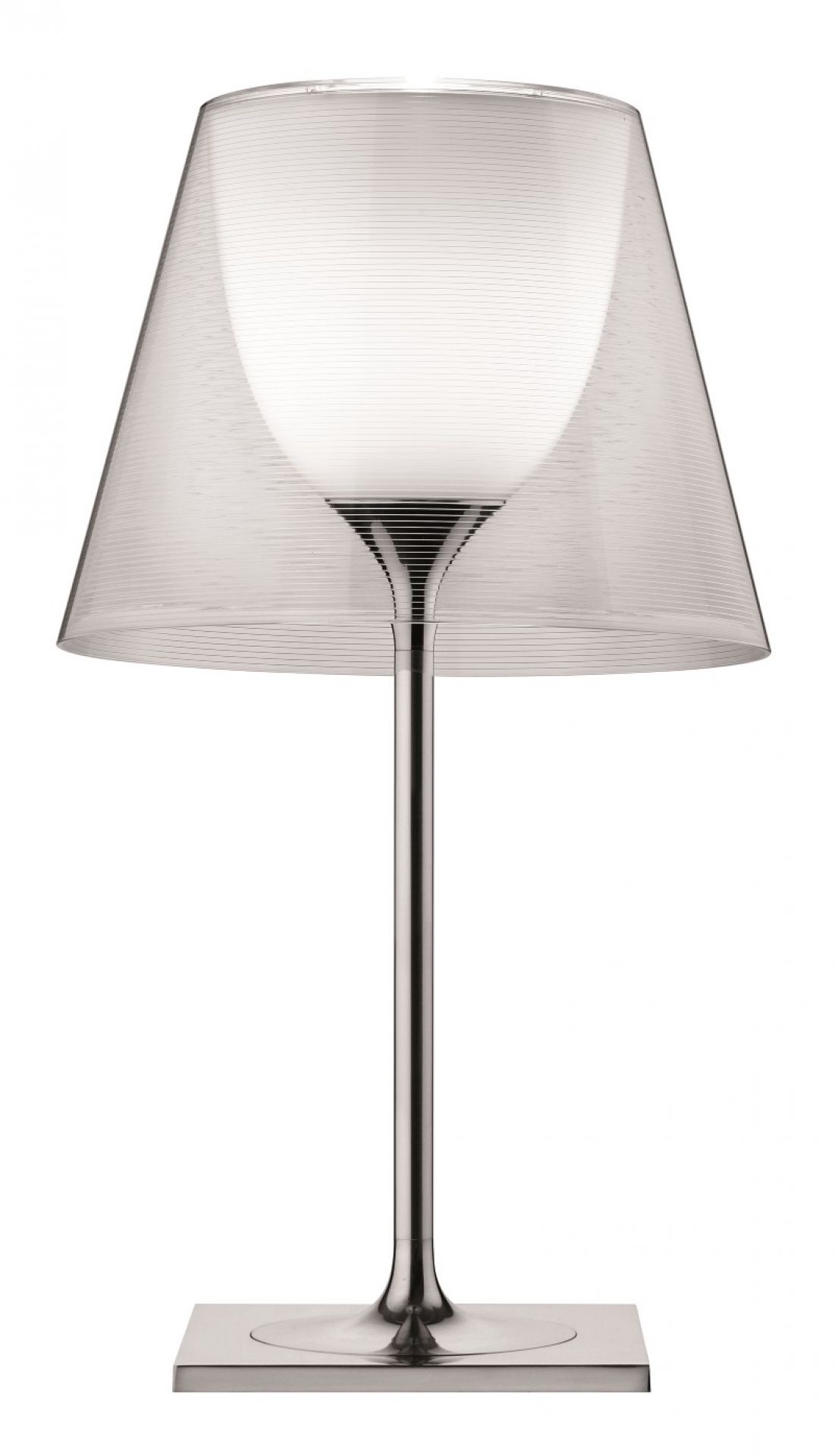 Ktribe Tischleuchte mit transparentem Schirm und silberfarbenem Fuß. Moderne Tischlampe für Wohnzimmer und Schlafzimmer.