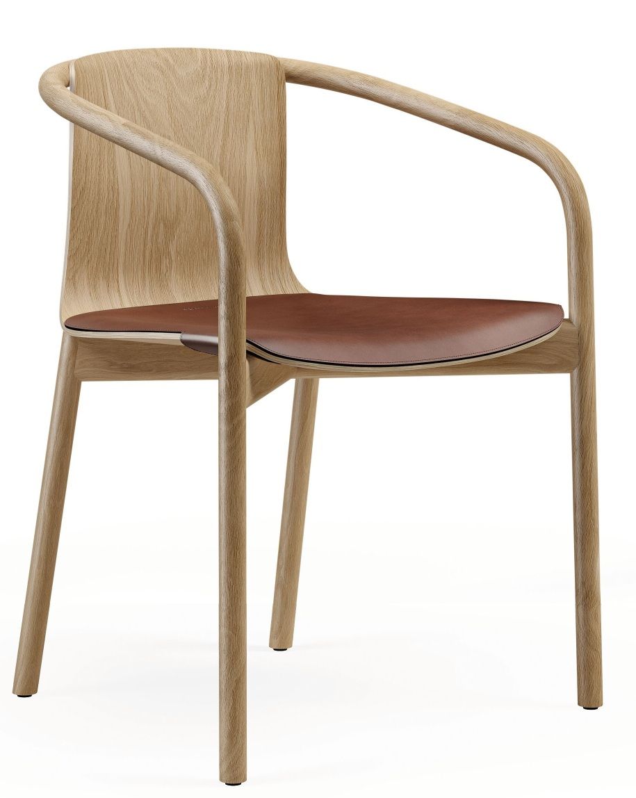 Osuu Chair von Walter Knoll: Holzstuhl mit Armlehne und braunem Ledersitz, moderne Sitzmöbel.