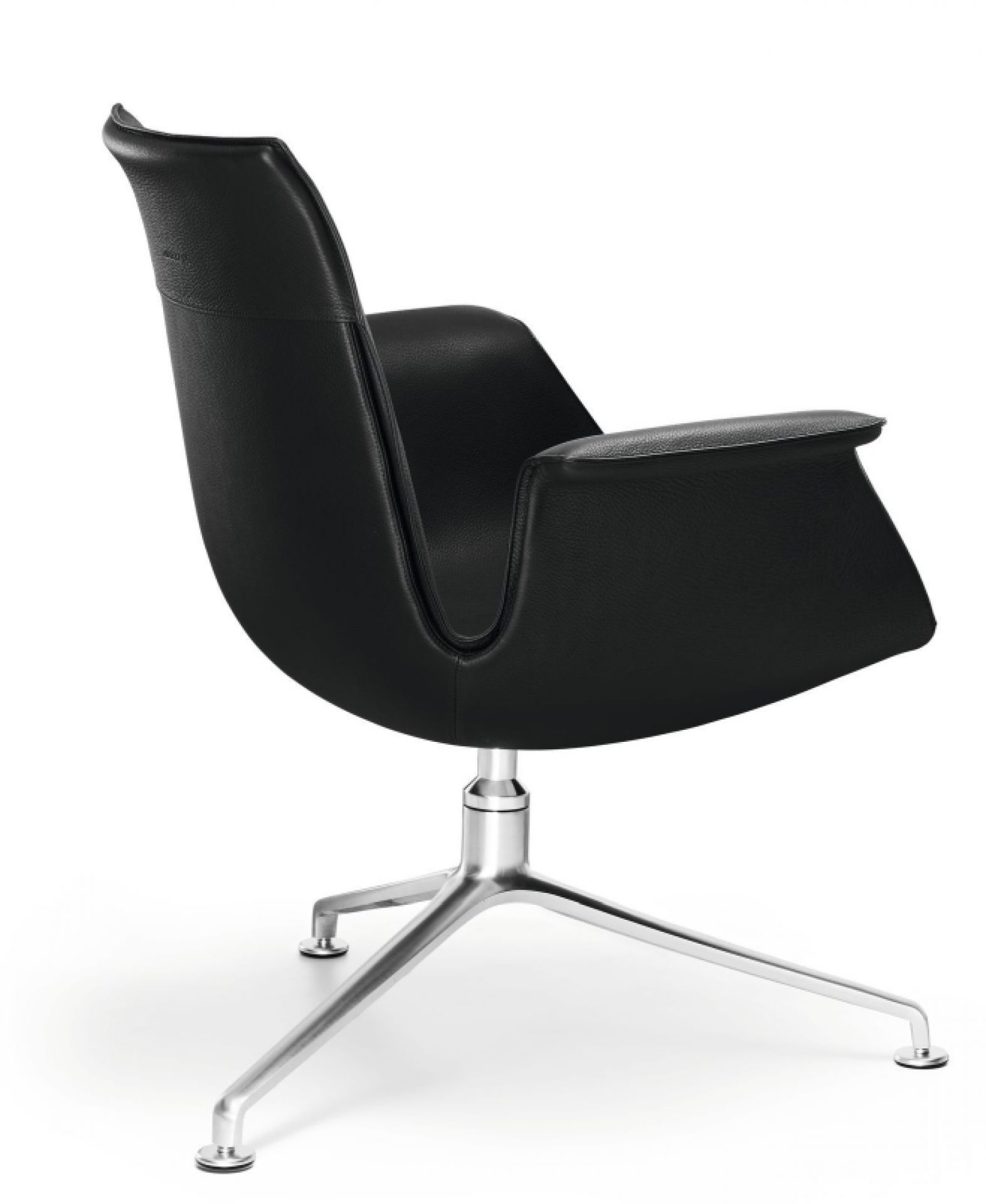 FK 6725-3G Sessel von Walter Knoll, schwarzes Leder, drehbarer Bürosessel mit Aluminiumfuß.