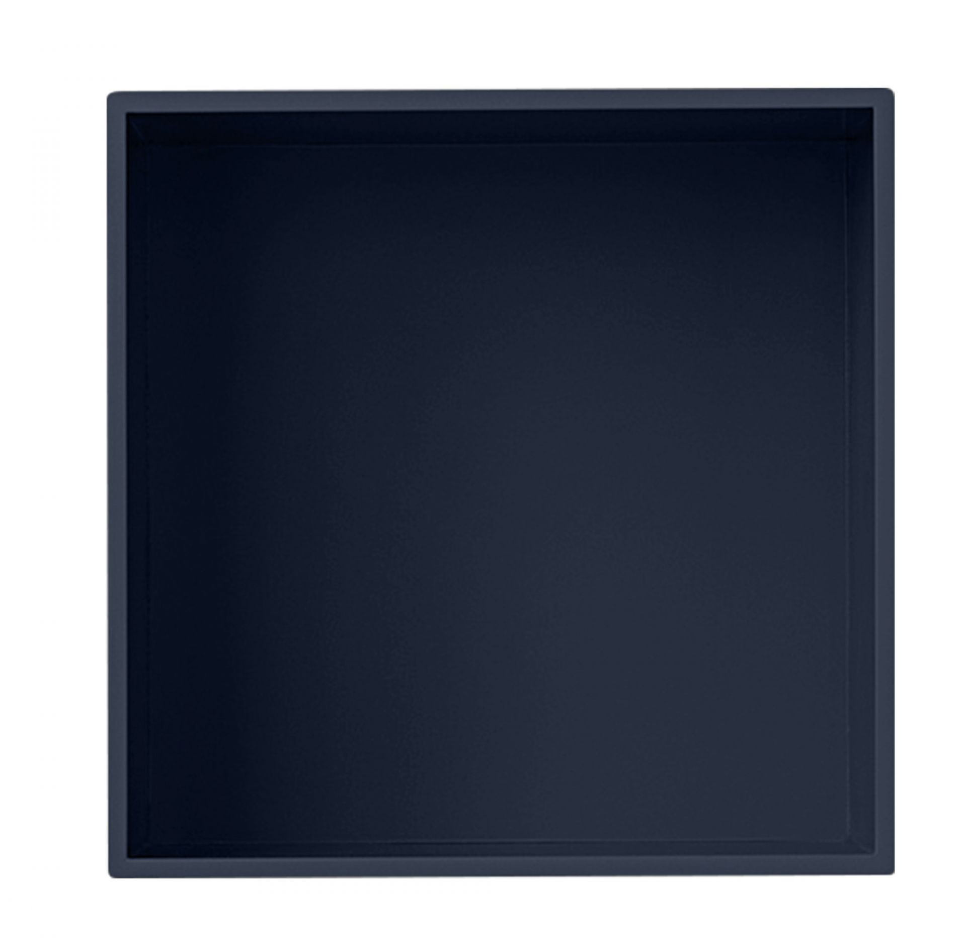 Muuto Mini Stacked Storage System 2.0: Dunkelblaues, quadratisches Regalmodul für flexible Wandgestaltung und moderne Aufbewahrung.