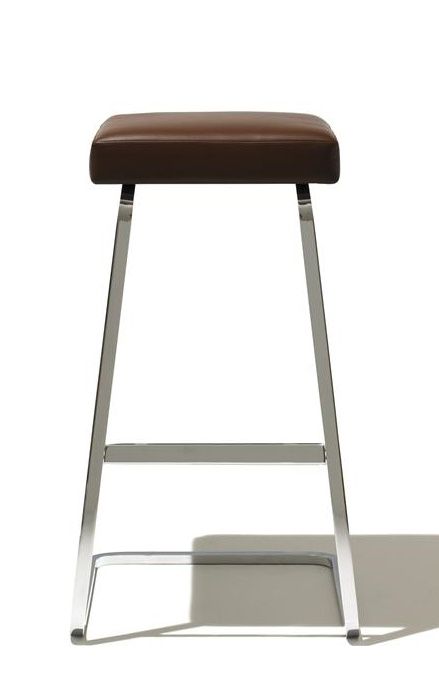 Four Seasons Barhocker von Knoll International mit braunem Lederbezug und verchromtem Stahlgestell.