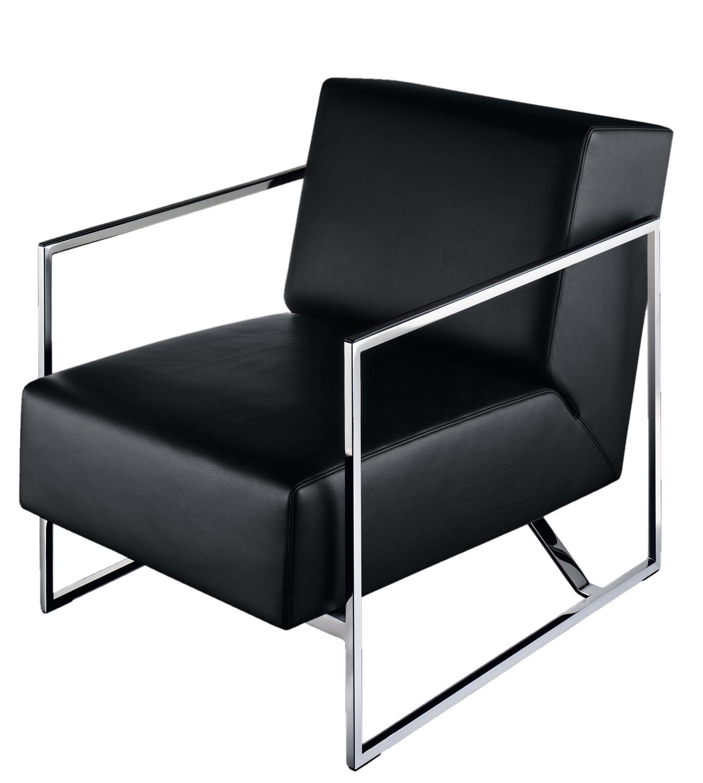 Schwarzer Ledersessel 610 Sen von Walter Knoll mit verchromtem Gestell, modernes Design.