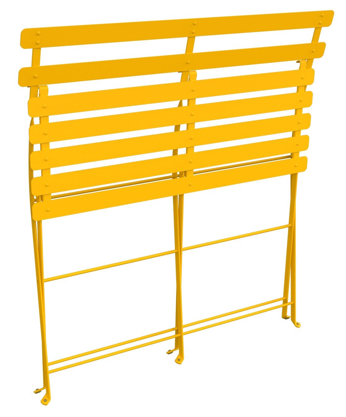 Gelbe Bistro Klappbank für zwei Personen von Fermob, ideal für den Garten oder Balkon.