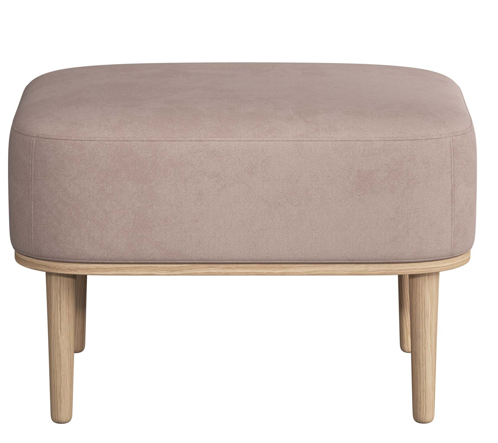 Serena Pouf Ottoman in Dusty Rose mit Beinen aus Eiche natur. Fußhocker für Wohnzimmer.