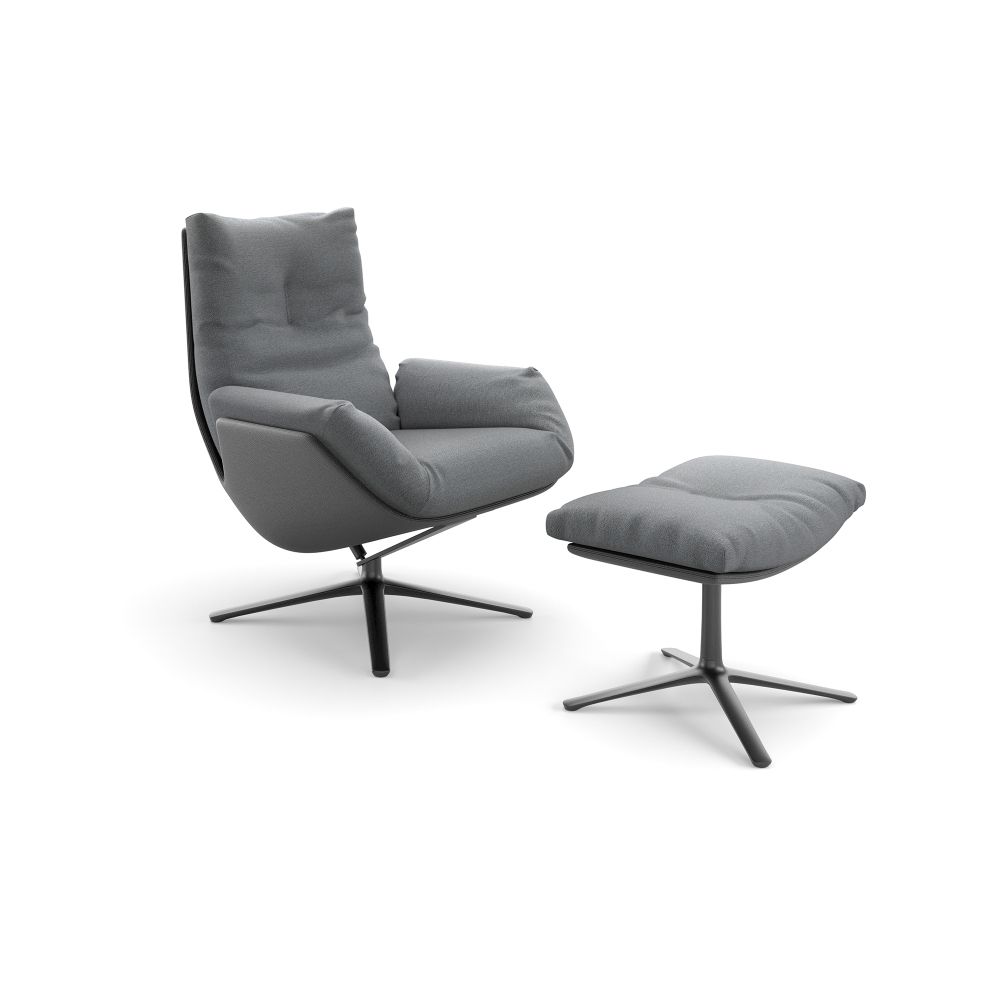 Grauer Cordia Hocker mit passendem Sessel, moderner Fußhocker für Wohnzimmer und Büro.