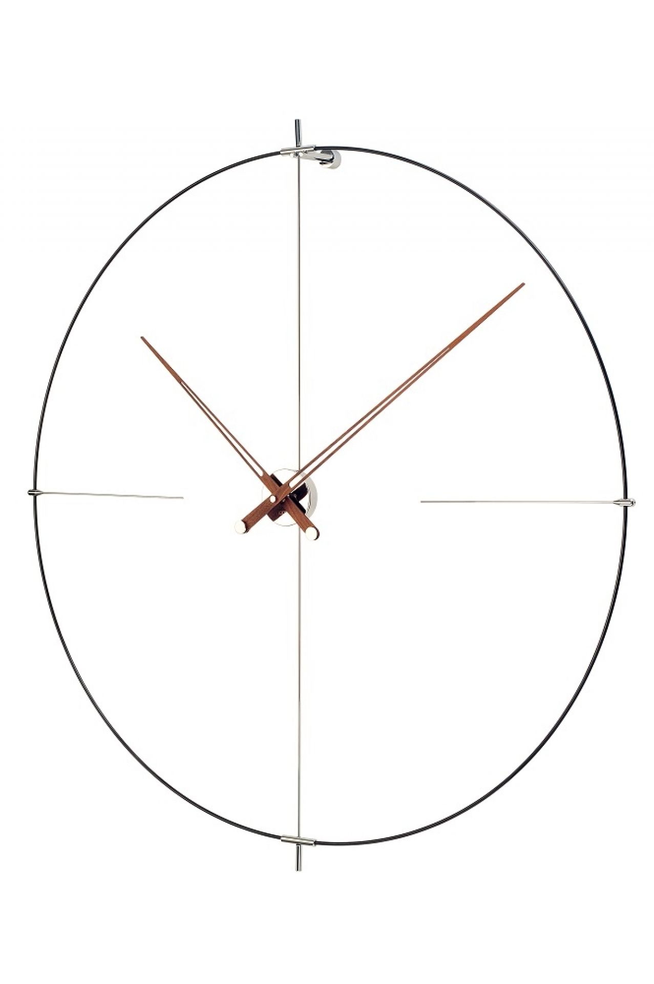 Minimalistische Bilbao Wanduhr von Nomon mit braunen Zeigern und schwarzem Rahmen.