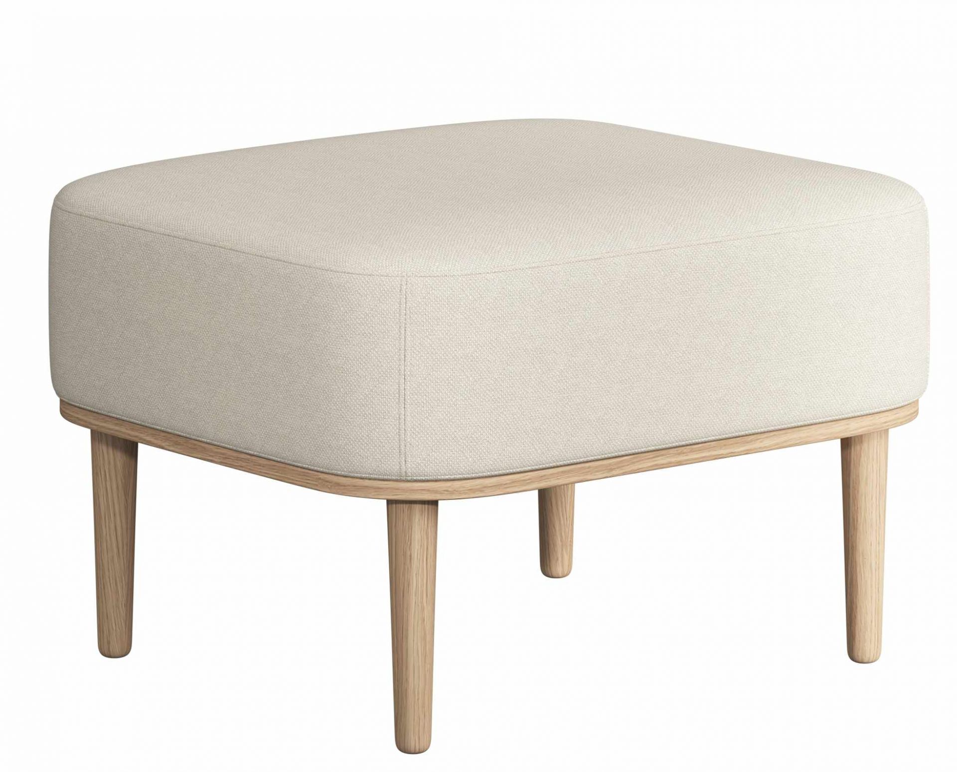 Serena Pouf Ottoman in Sweet Vanilla mit Eichenholzbeinen, moderner Hocker für Wohnzimmer.